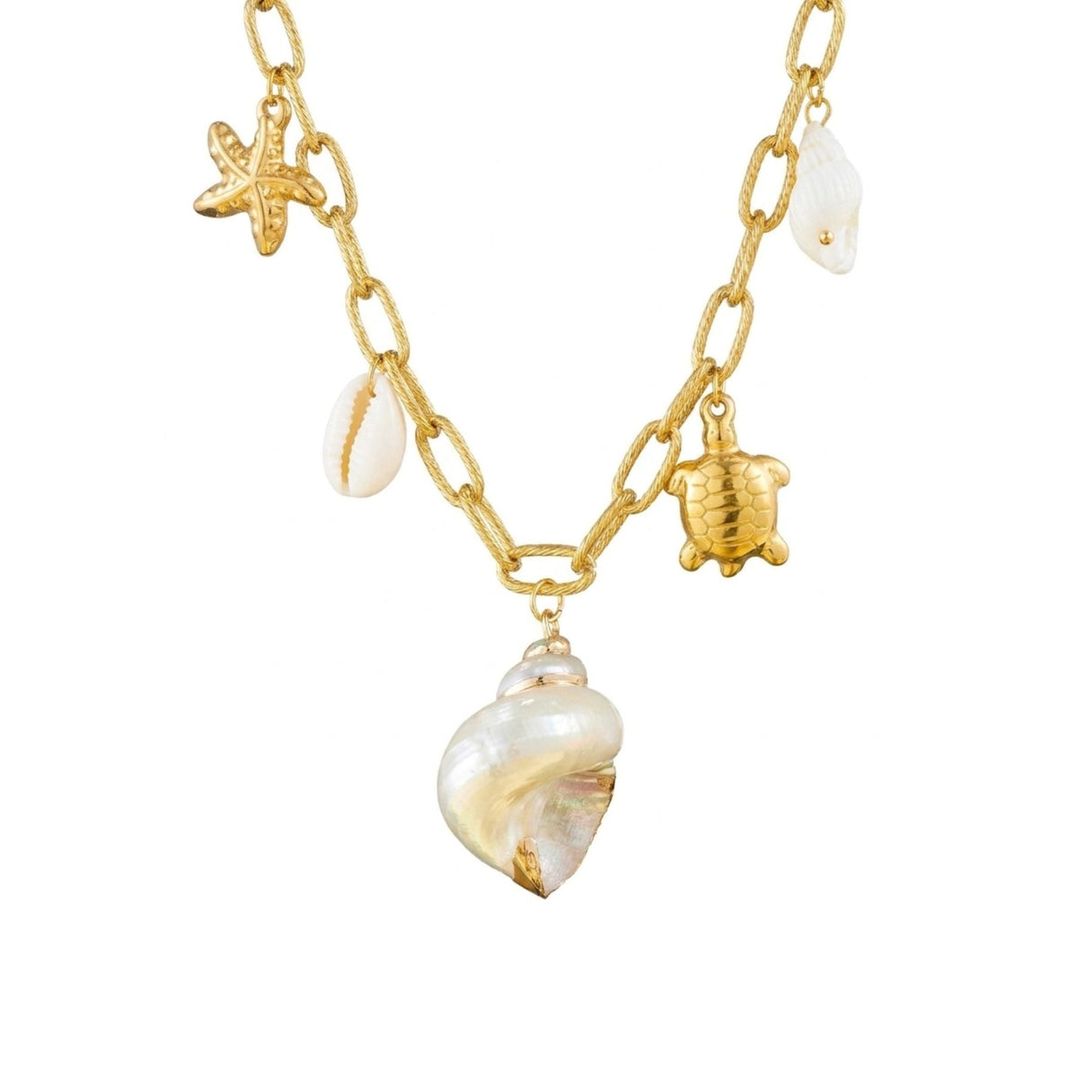 Collier coquillage et tortue pour femme, en acier inoxydable doré, pendentif nacré et charms inspirées de la mer