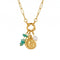 Collier coquillage fossile pour femme, en acier inoxydable doré, ornements turquoise et perles