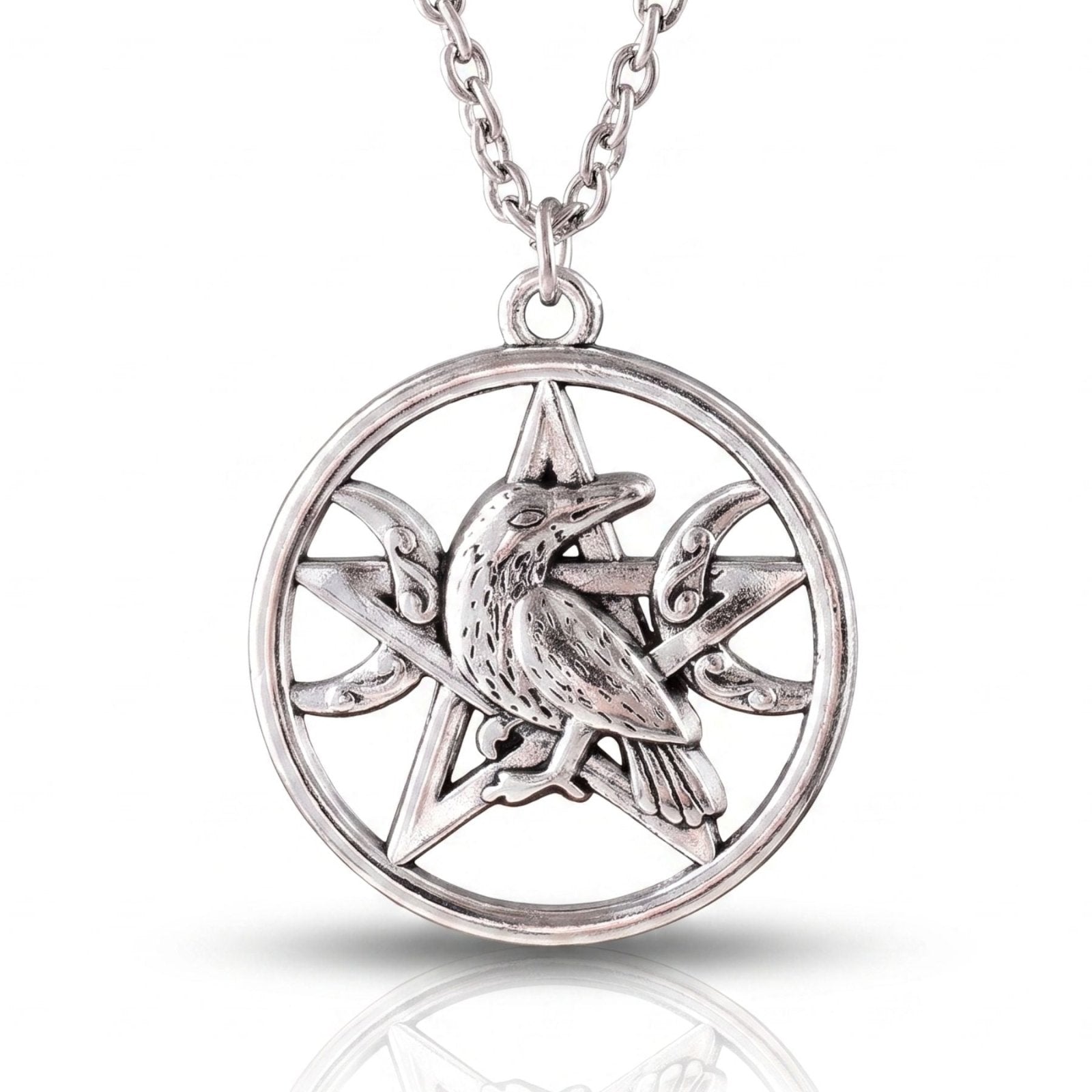 Collier corbeau pentagramme unisexe, en alliage de zinc, style mystique