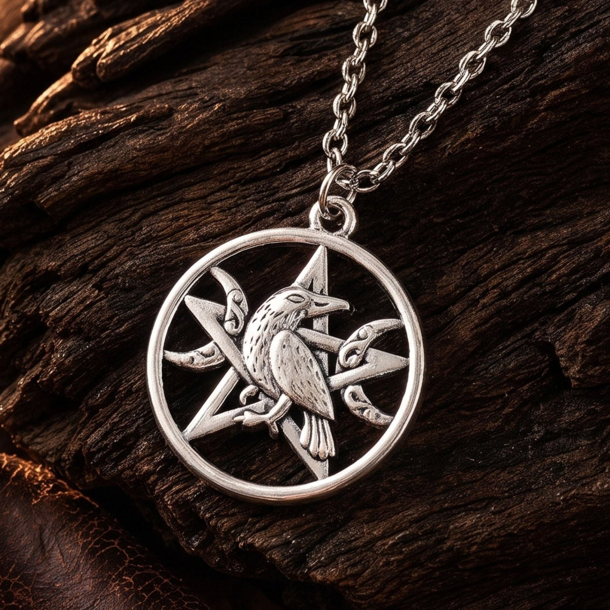 Collier corbeau pentagramme unisexe, en alliage de zinc, style mystique