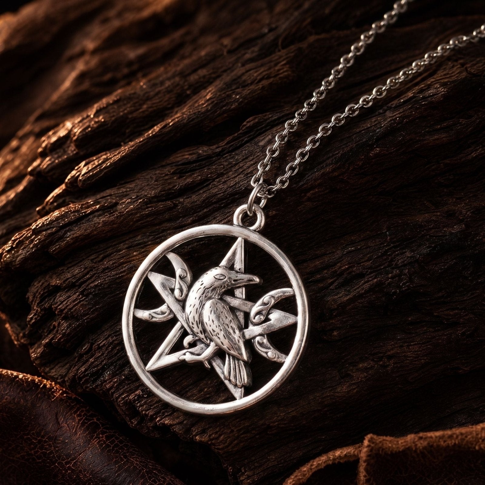 Collier corbeau pentagramme unisexe, en alliage de zinc, style mystique