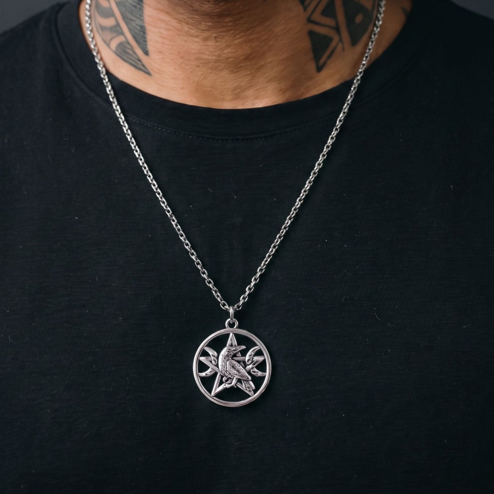 Collier corbeau pentagramme unisexe, en alliage de zinc, style mystique