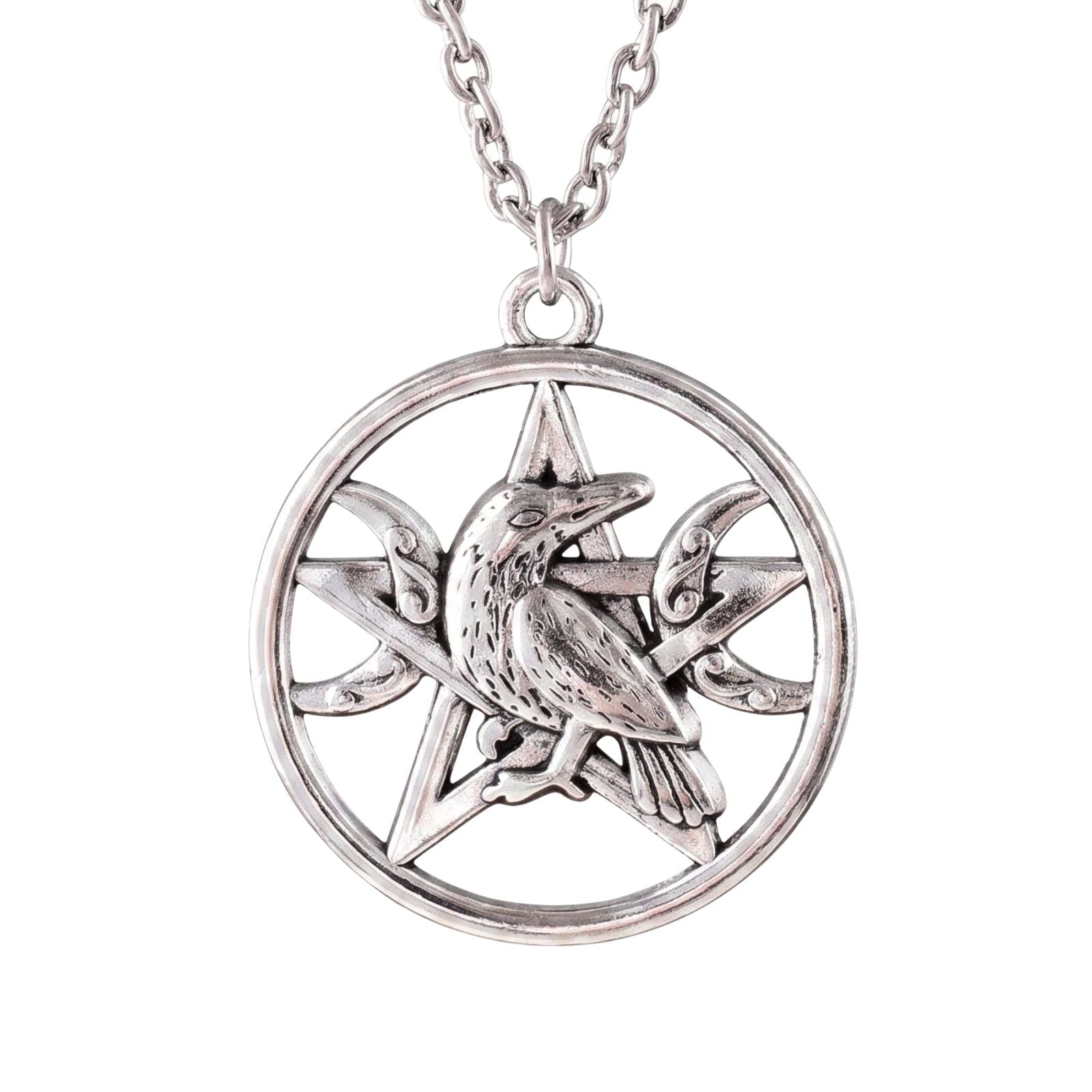 Collier corbeau pentagramme unisexe, en alliage de zinc, style mystique