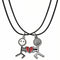 Collier couple à partager, avec cordon noir et pendentif personnages cœur, en alliage métallique
