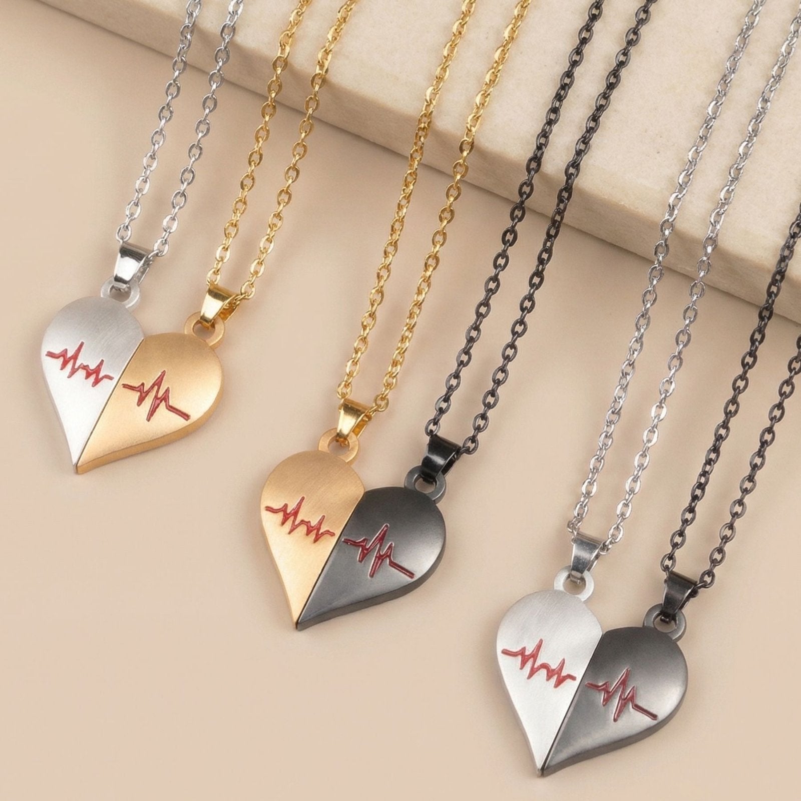 Collier couple, avec pendentif cœur séparable magnétique, en acier inoxydable et alliage