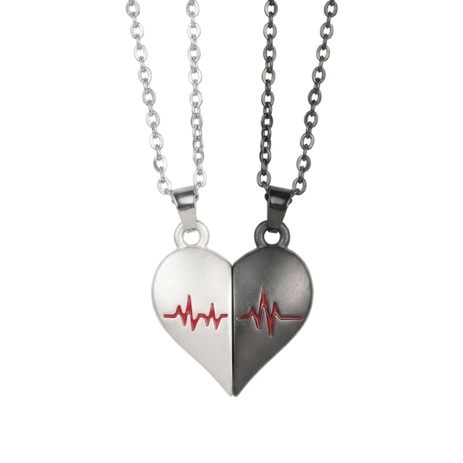 Collier couple, avec pendentif cœur séparable magnétique, en acier inoxydable et alliage