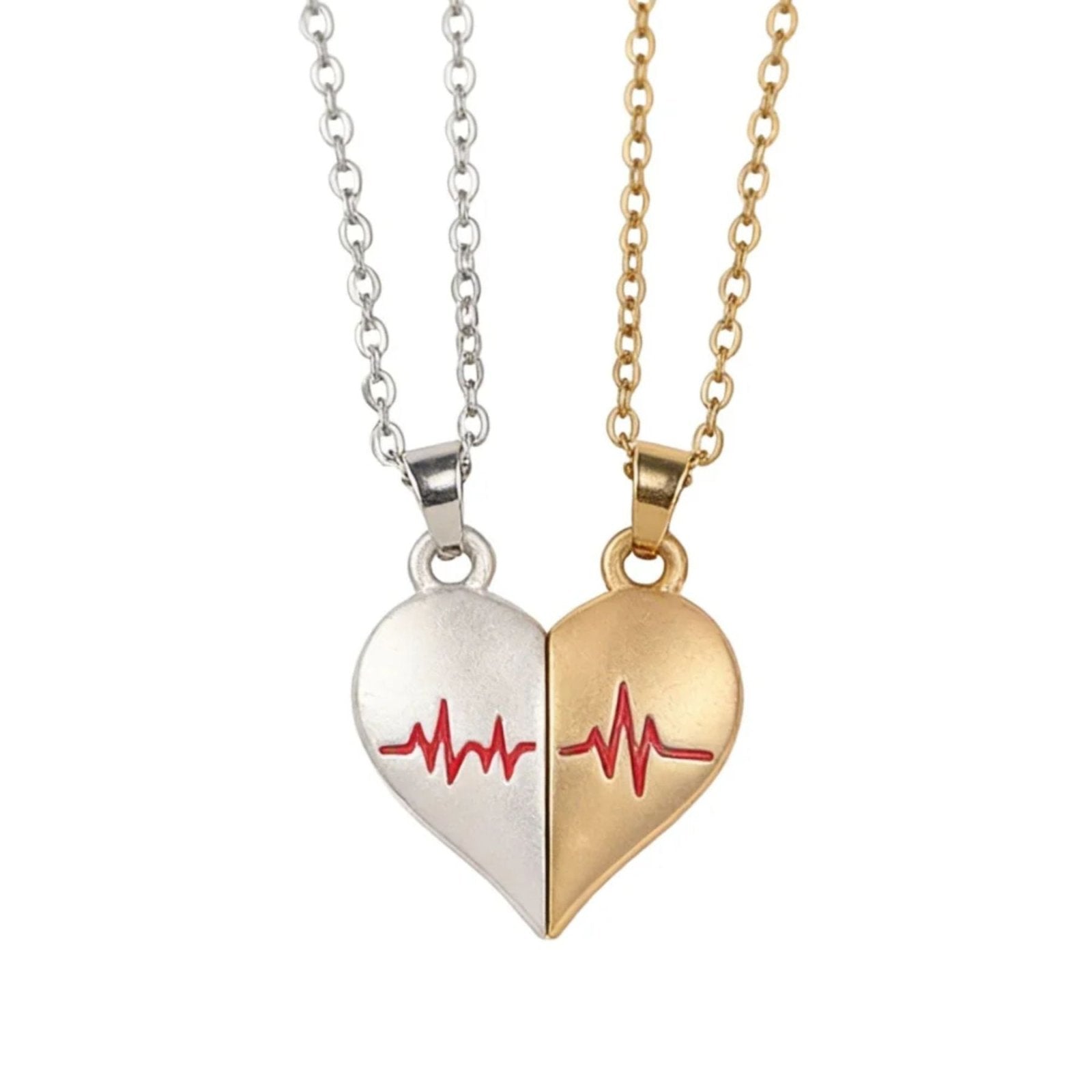 Collier couple, avec pendentif cœur séparable magnétique, en acier inoxydable et alliage