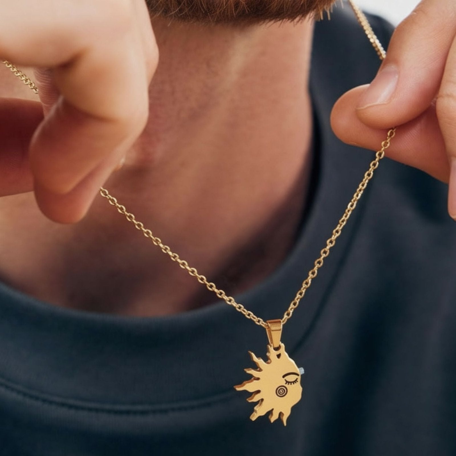 Collier couple, avec pendentif soleil et lune, en acier inoxydable