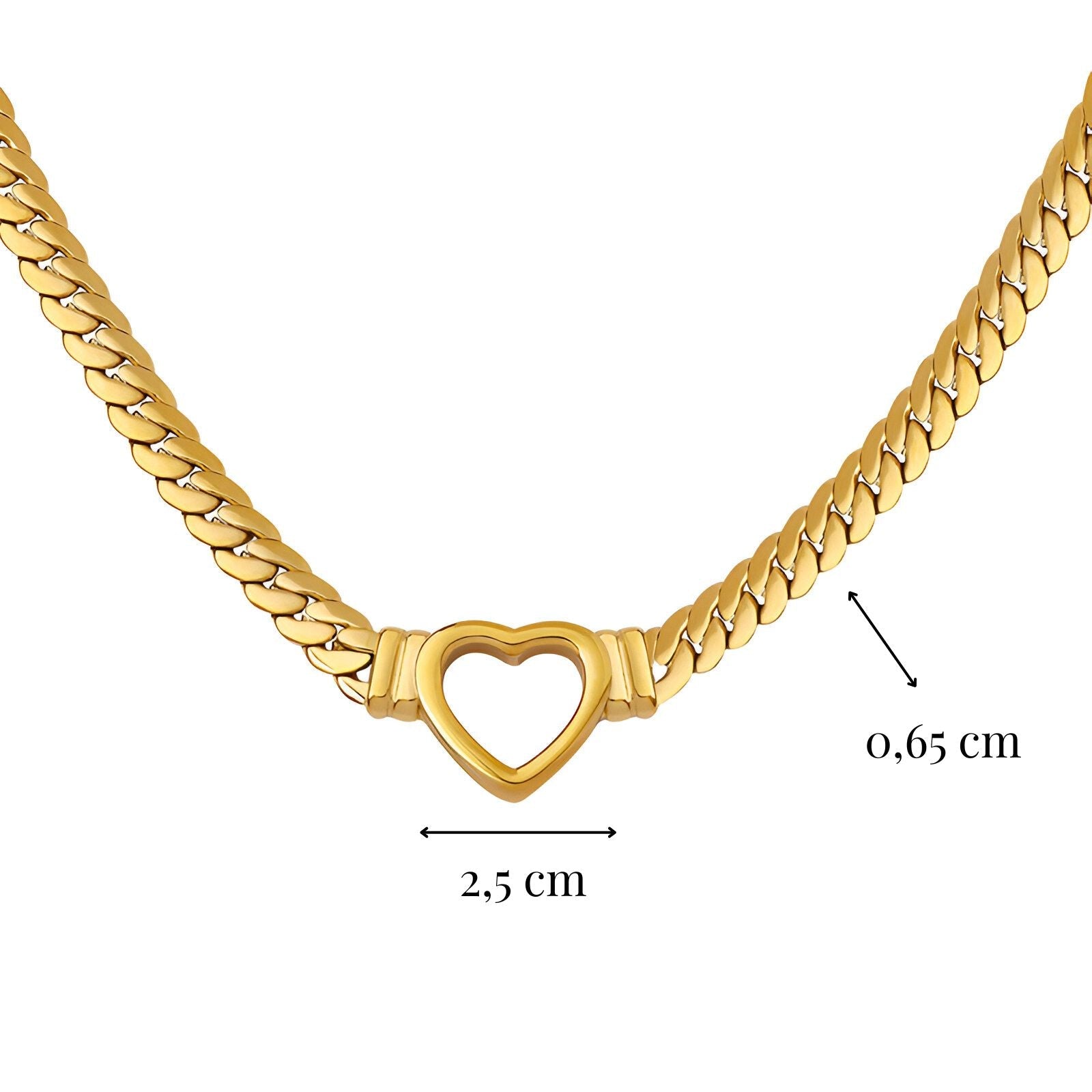 Collier court en acier doré ou argenté, maille épaisse cubaine et cœur central, bijou tendance pour femme, modèle Coline