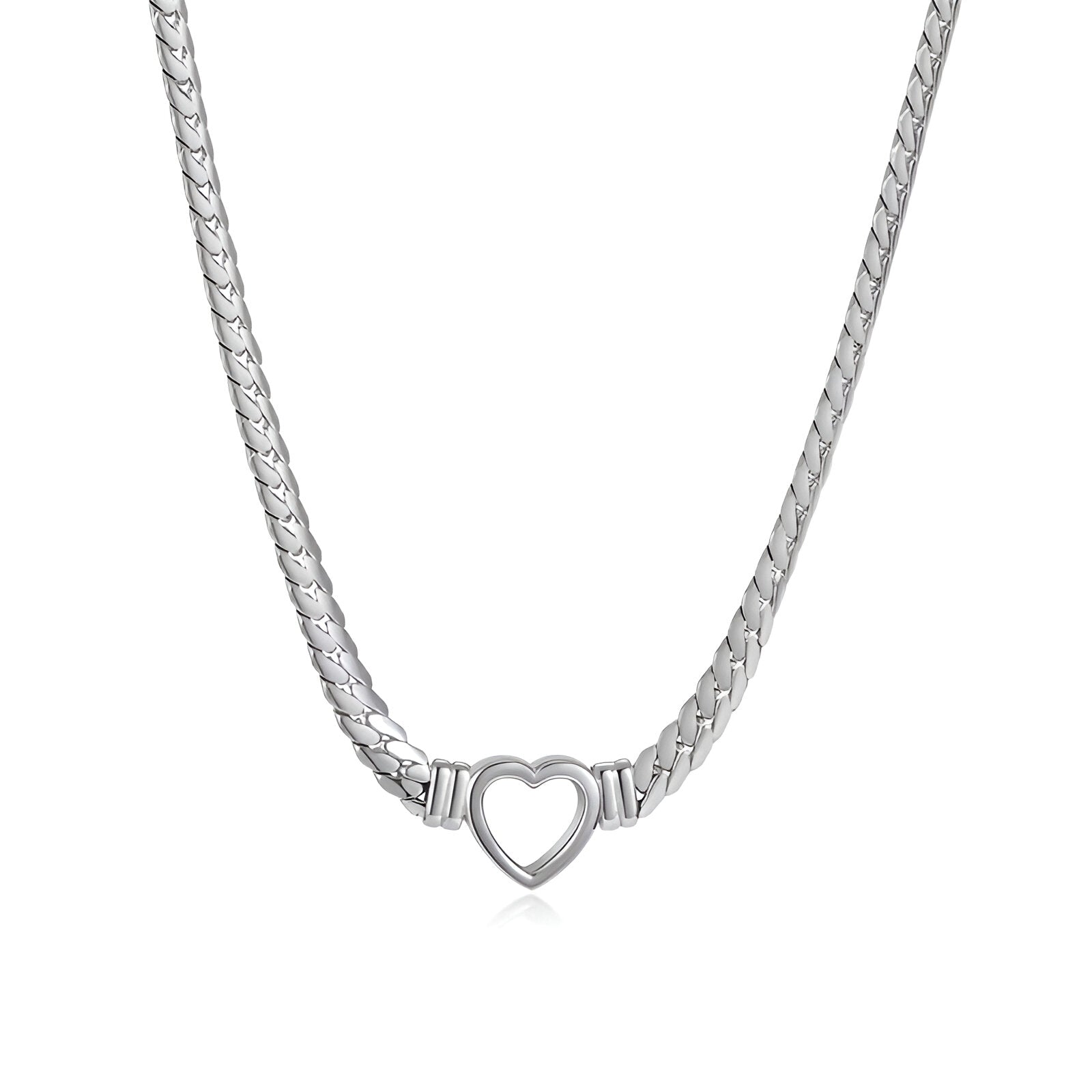 Collier court en acier doré ou argenté, maille épaisse cubaine et cœur central, bijou tendance pour femme, modèle Coline
