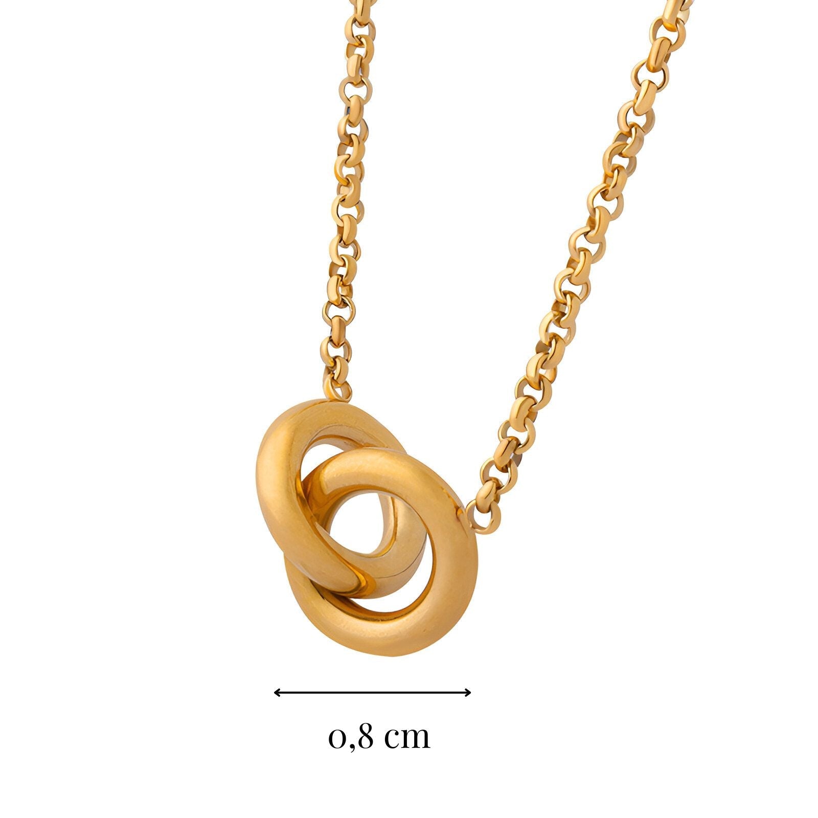 Collier court en acier doré, pendentif anneaux entrelacés, style contemporain, modèle Inès