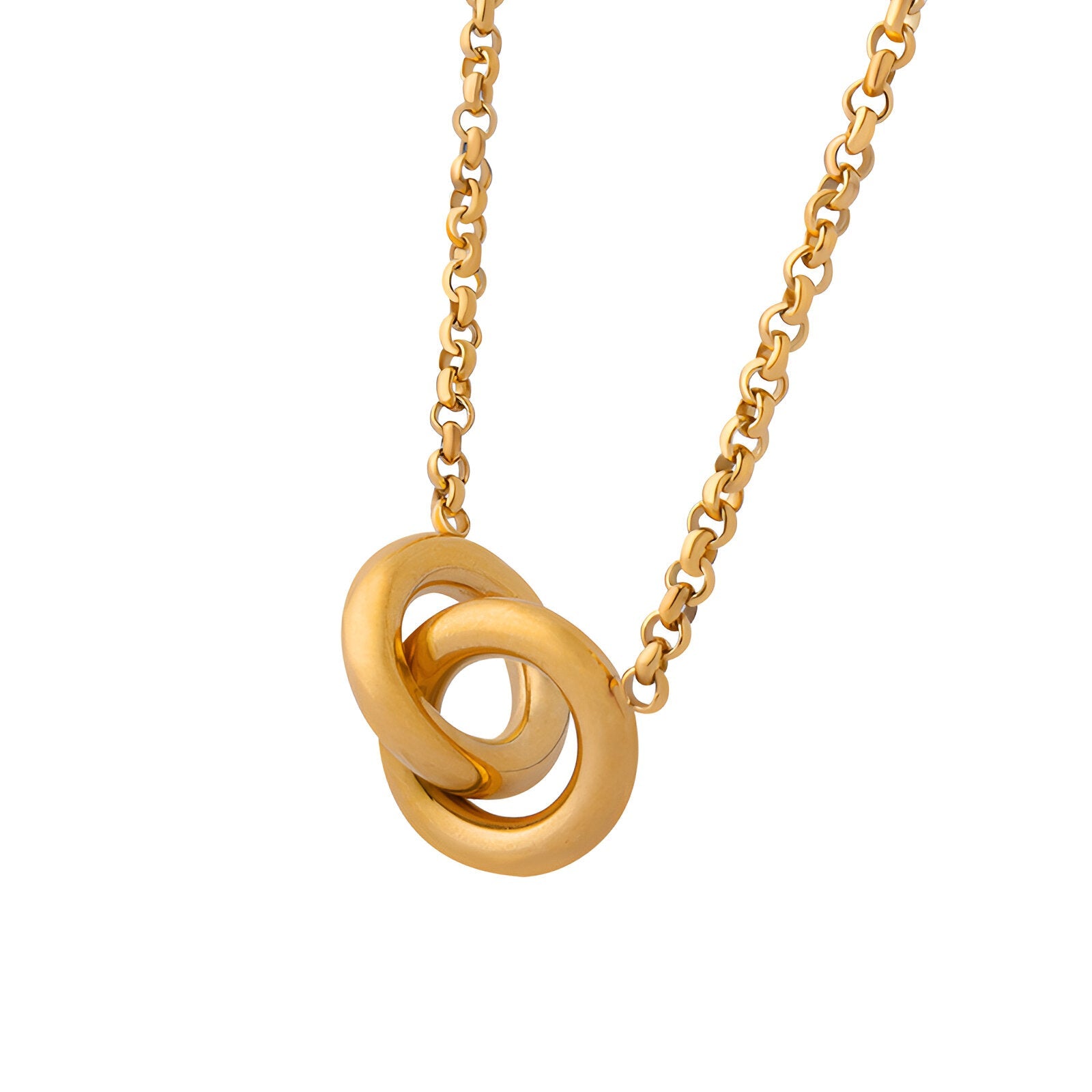 Collier court en acier doré, pendentif anneaux entrelacés, style contemporain, modèle Inès