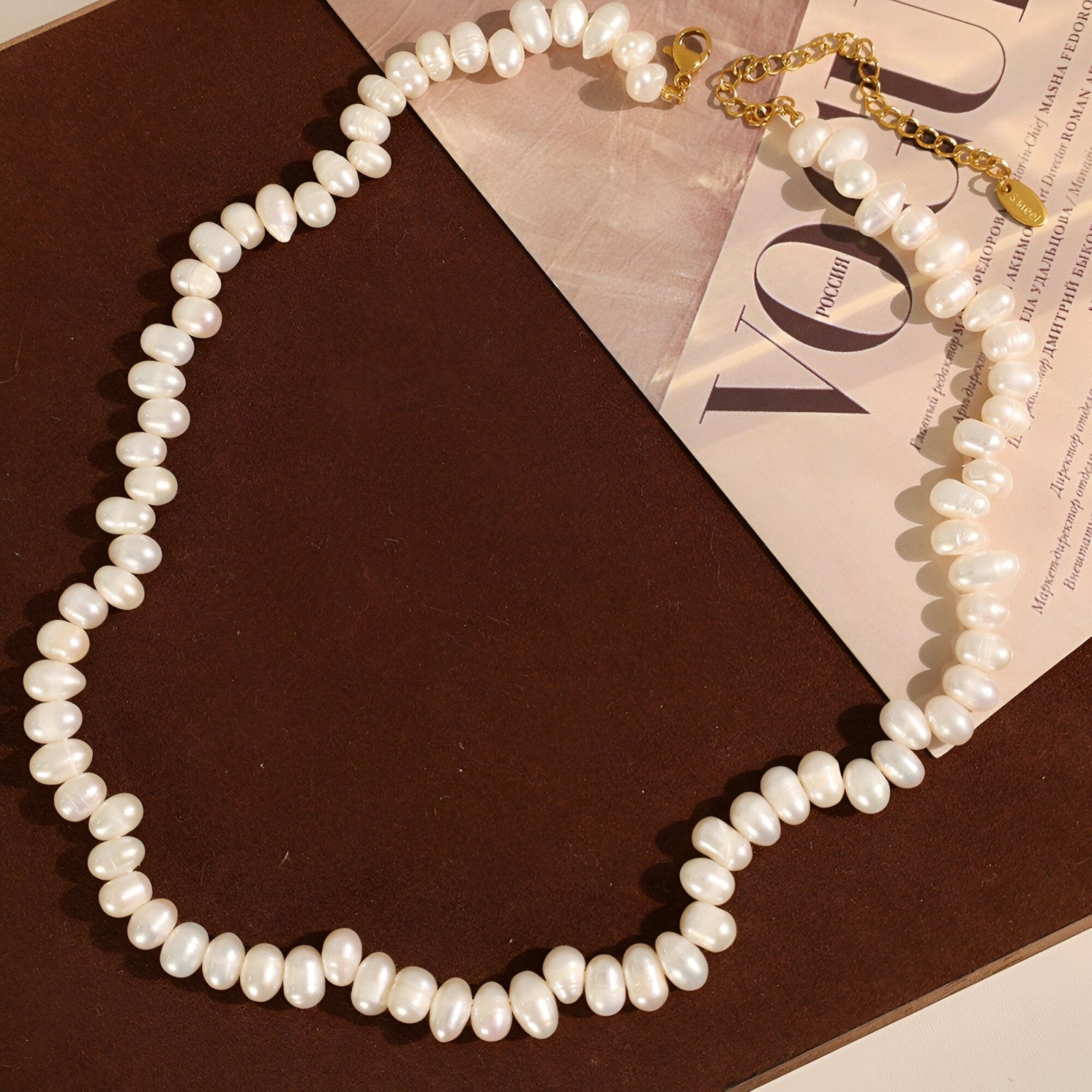 Collier court en perles d’eau douce, fermoir doré, bijou vintage pour femme, modèle Nahara