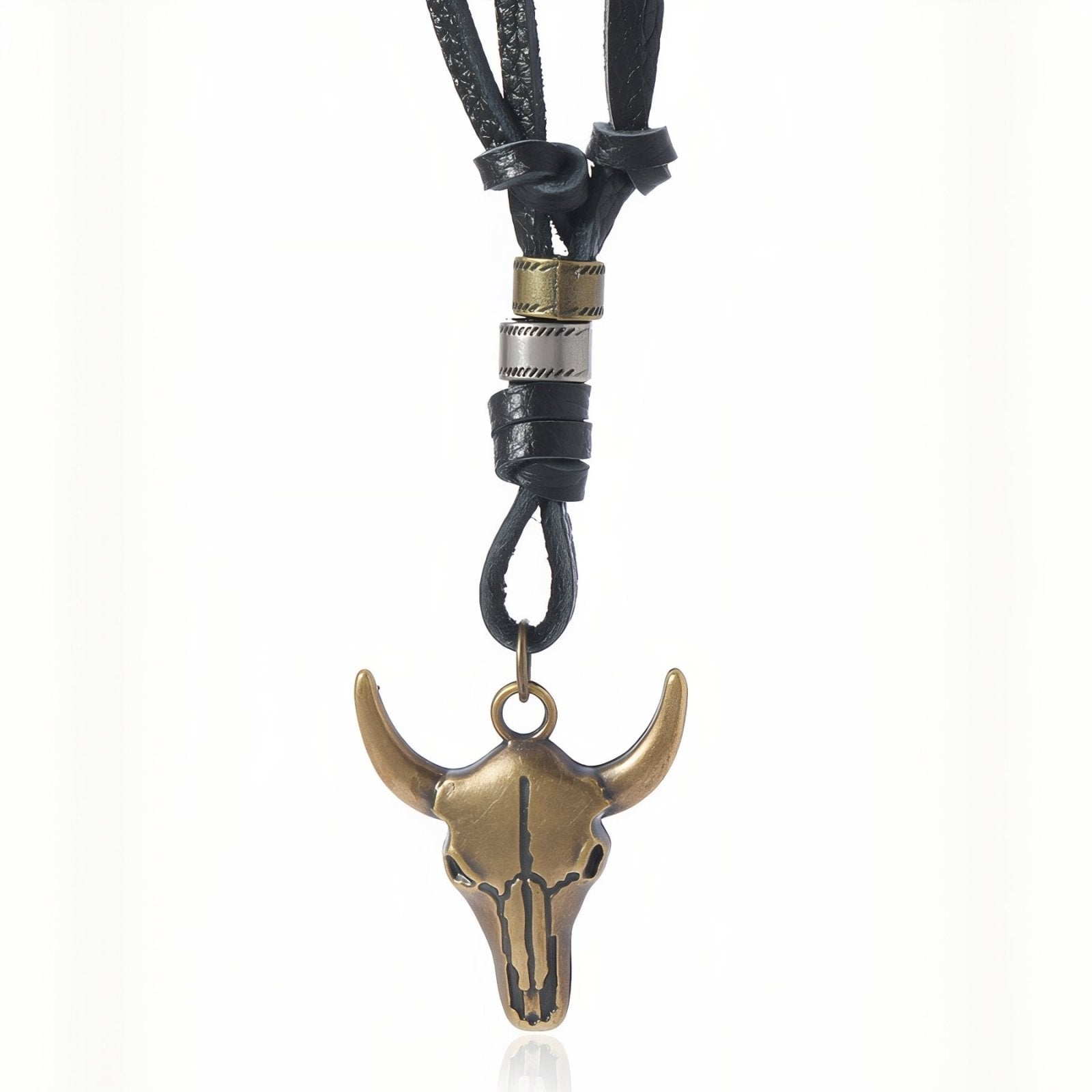 Collier cow - boy western unisexe, pendentif tête de taureau, cordon en cuir réglable
