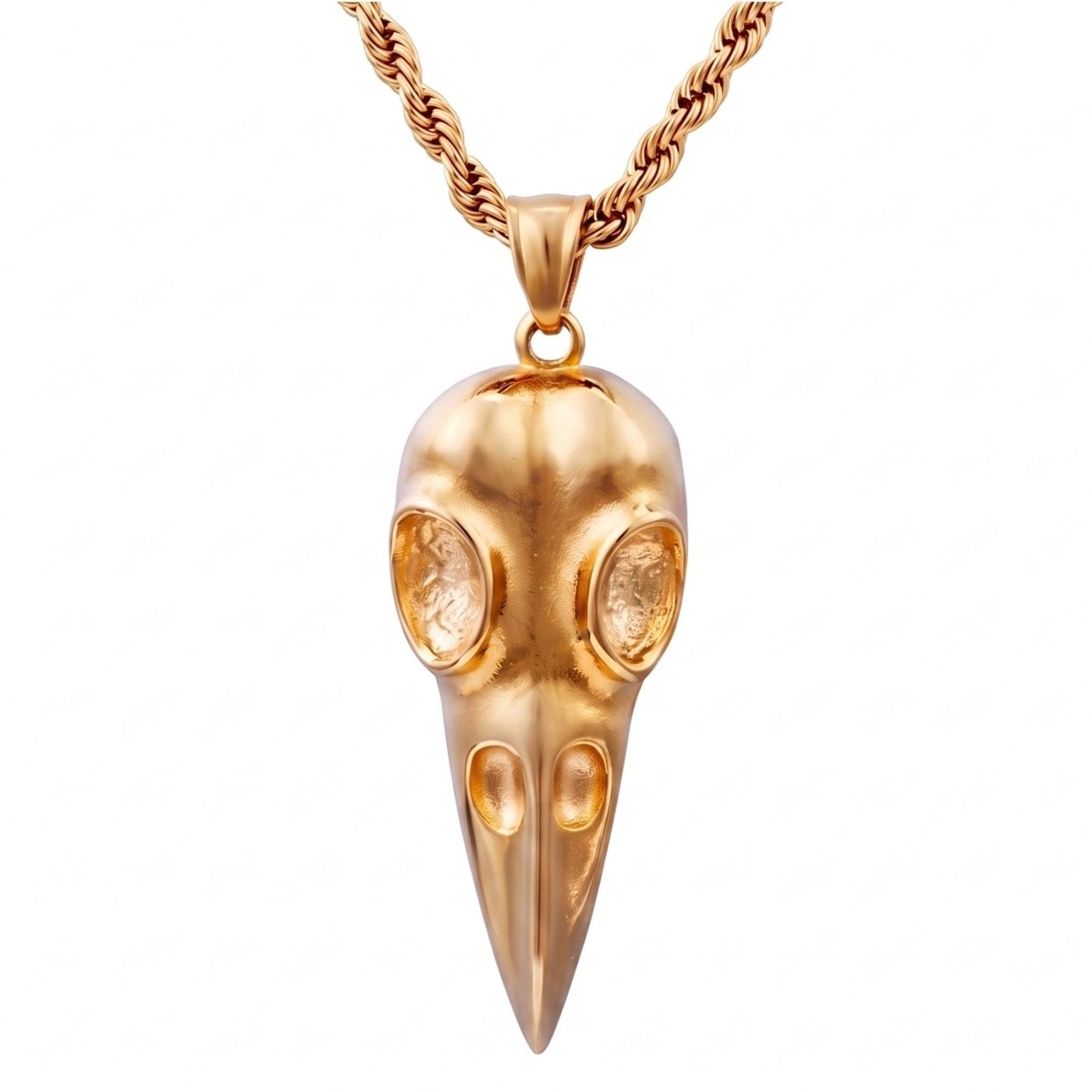 Collier crane de corbeau pour homme, en acier inoxydable doré, style steampunk