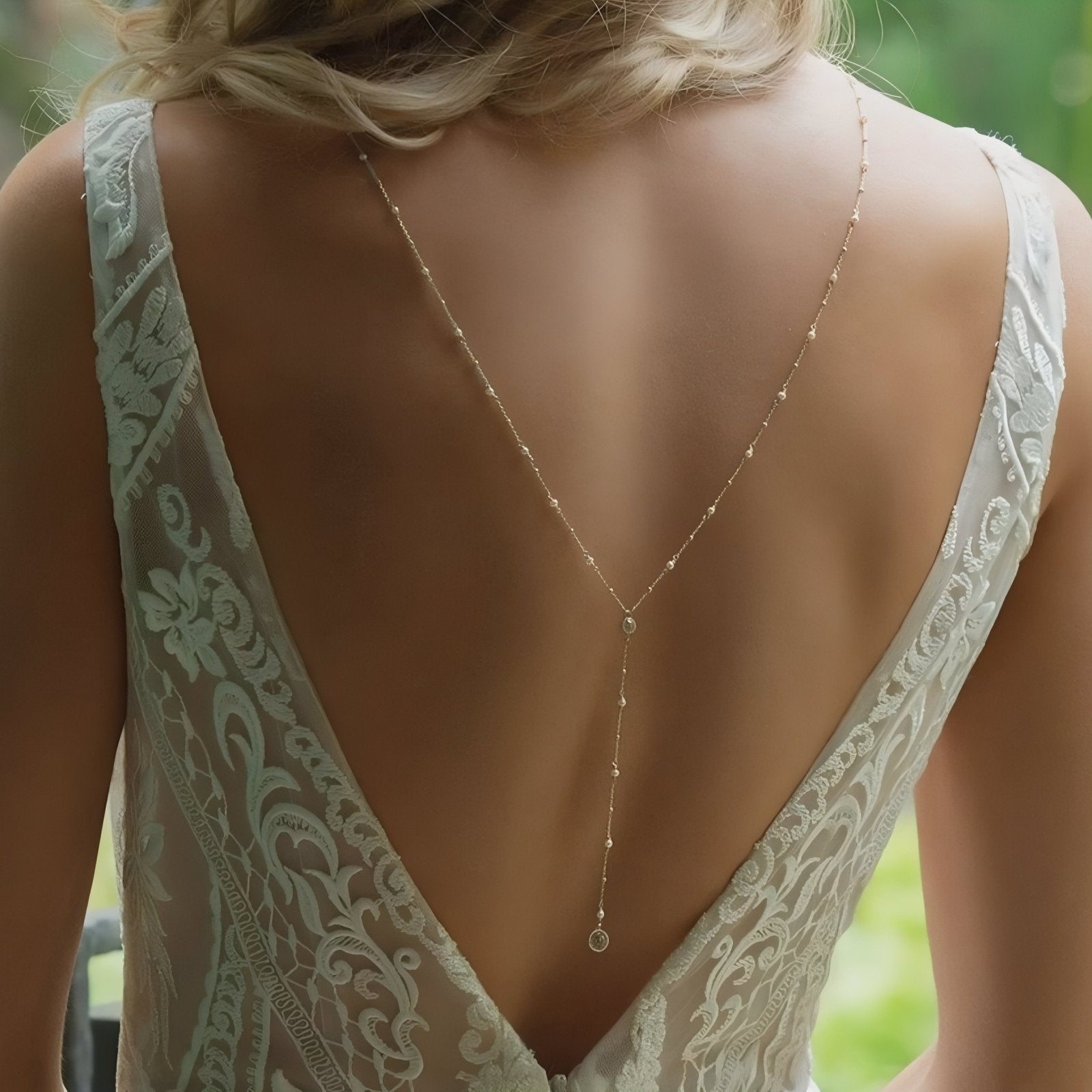 Collier cravate de dos pour femme, avec strass, en alliage métallique