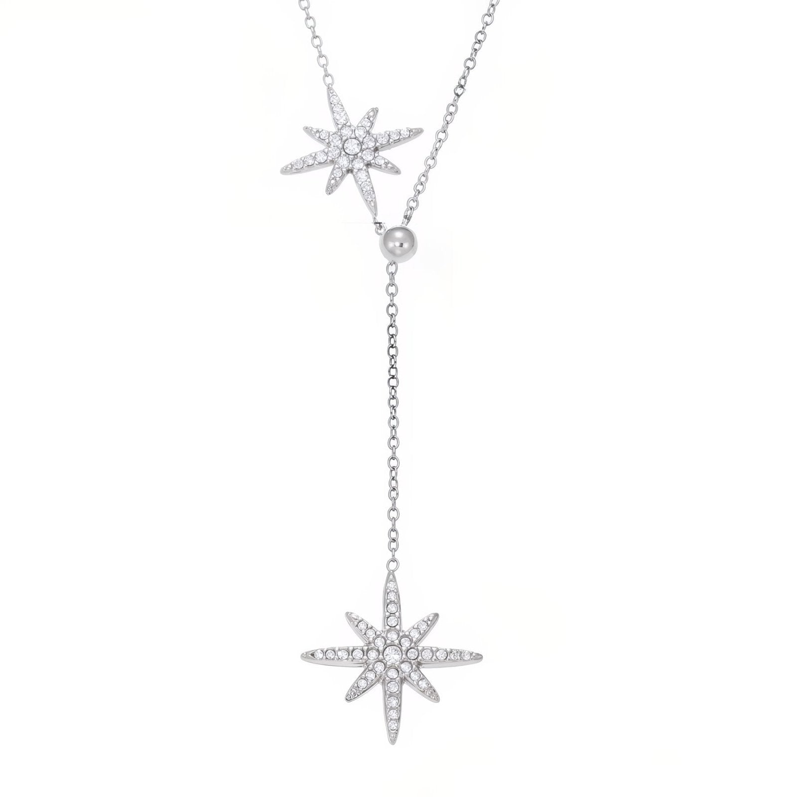 Collier cravate élégant, pendentifs météores, en acier inoxydable et zircon, or ou argent