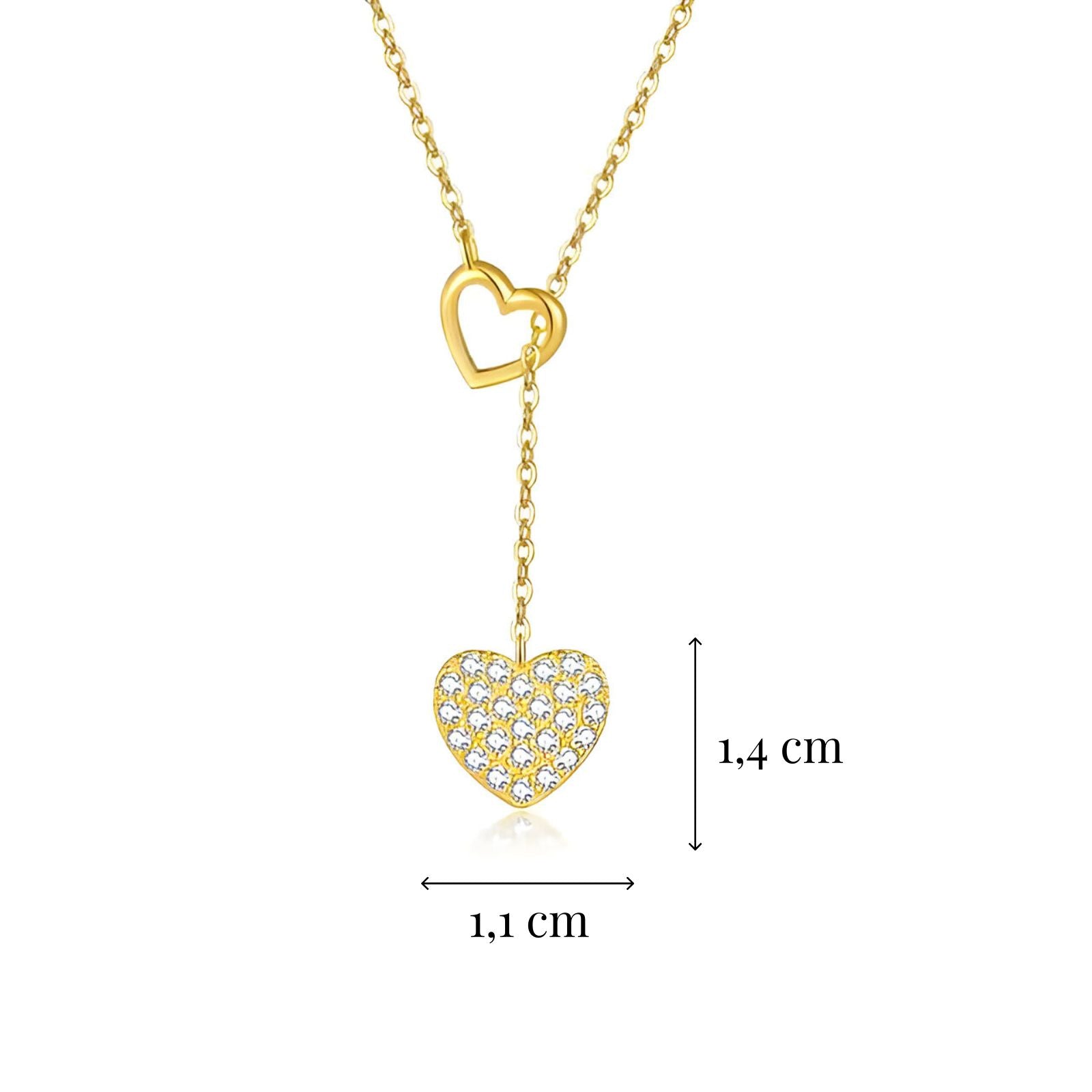 Collier cravate en argent 925, double cœur serti de zircons, finition dorée ou argentée, modèle Mila