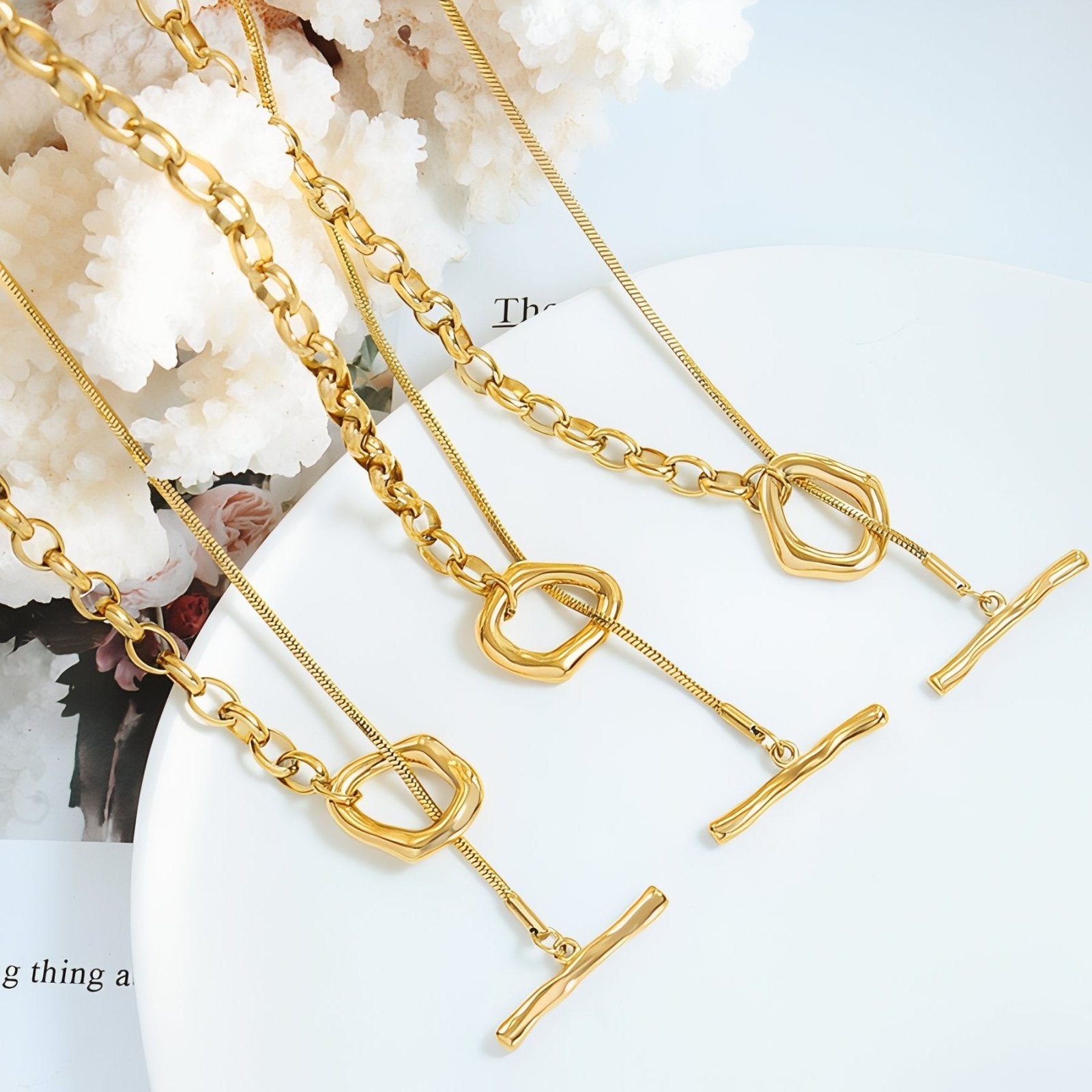 Collier cravate et sautoir asymétrique pour femme, style géométrique doré, acier inoxydable