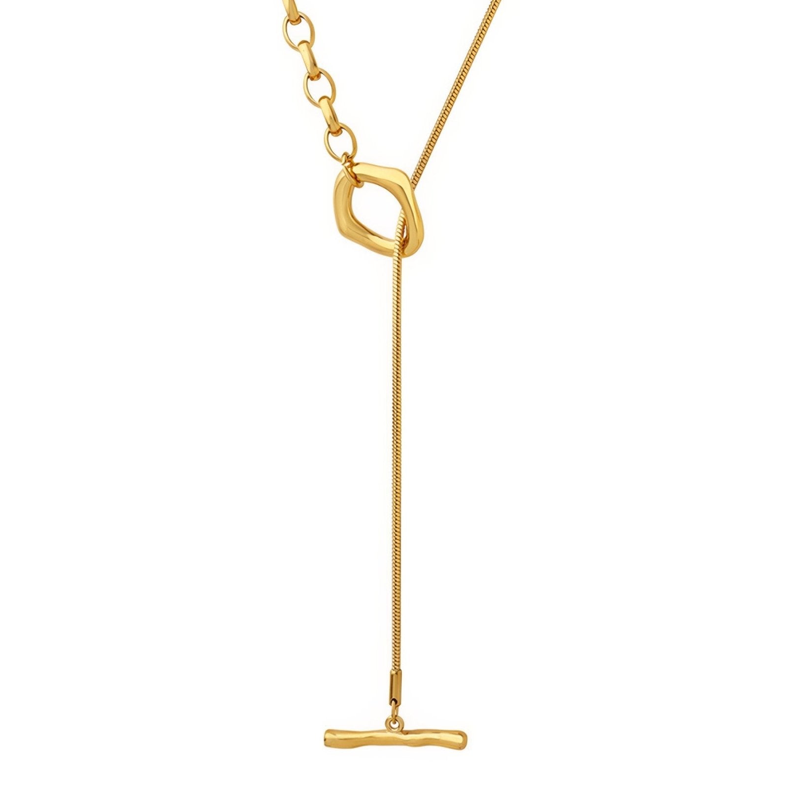 Collier cravate et sautoir asymétrique pour femme, style géométrique doré, acier inoxydable