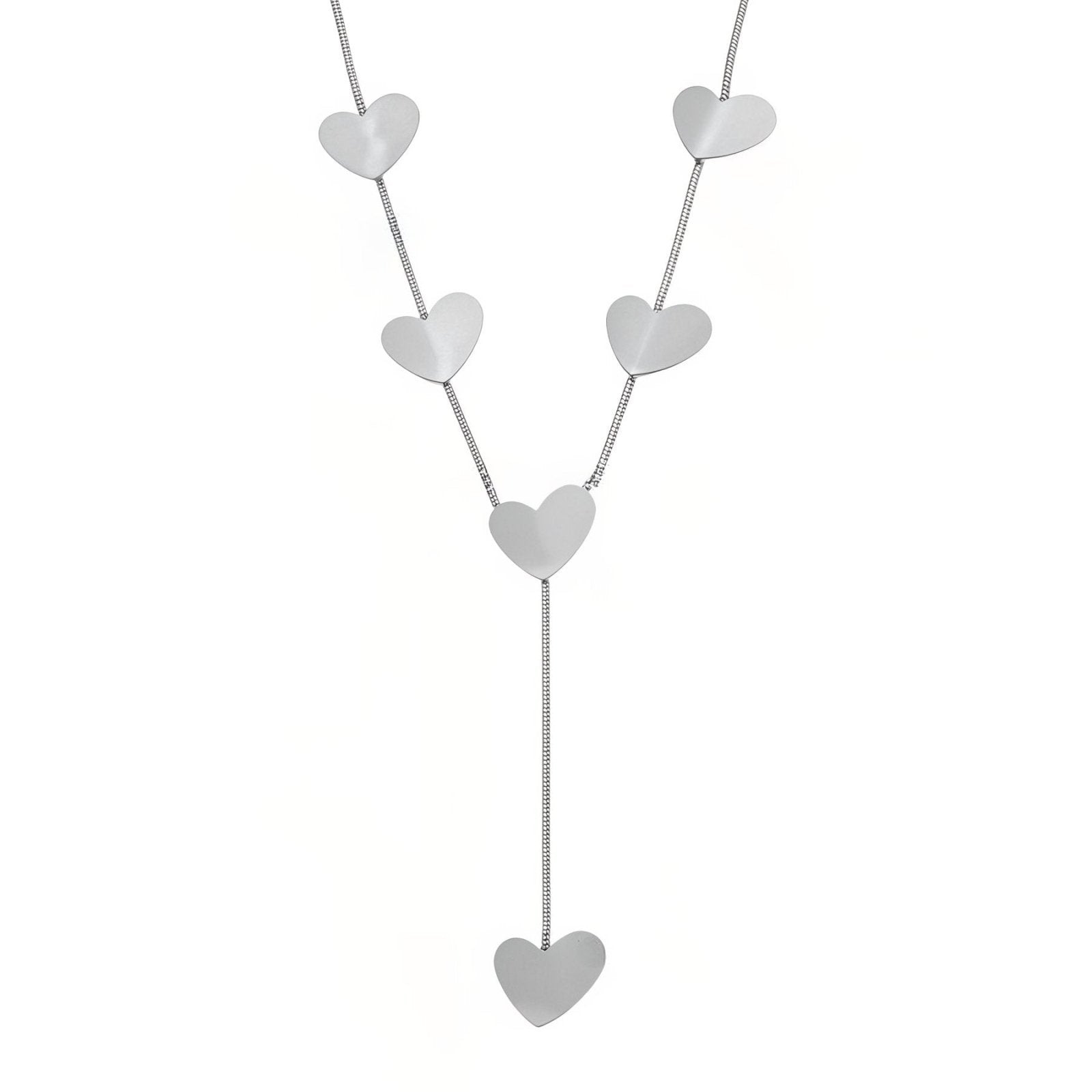 Collier cravate pour femme, chaîne fine et cœurs en acier inoxydable brossé, style minimaliste et raffiné