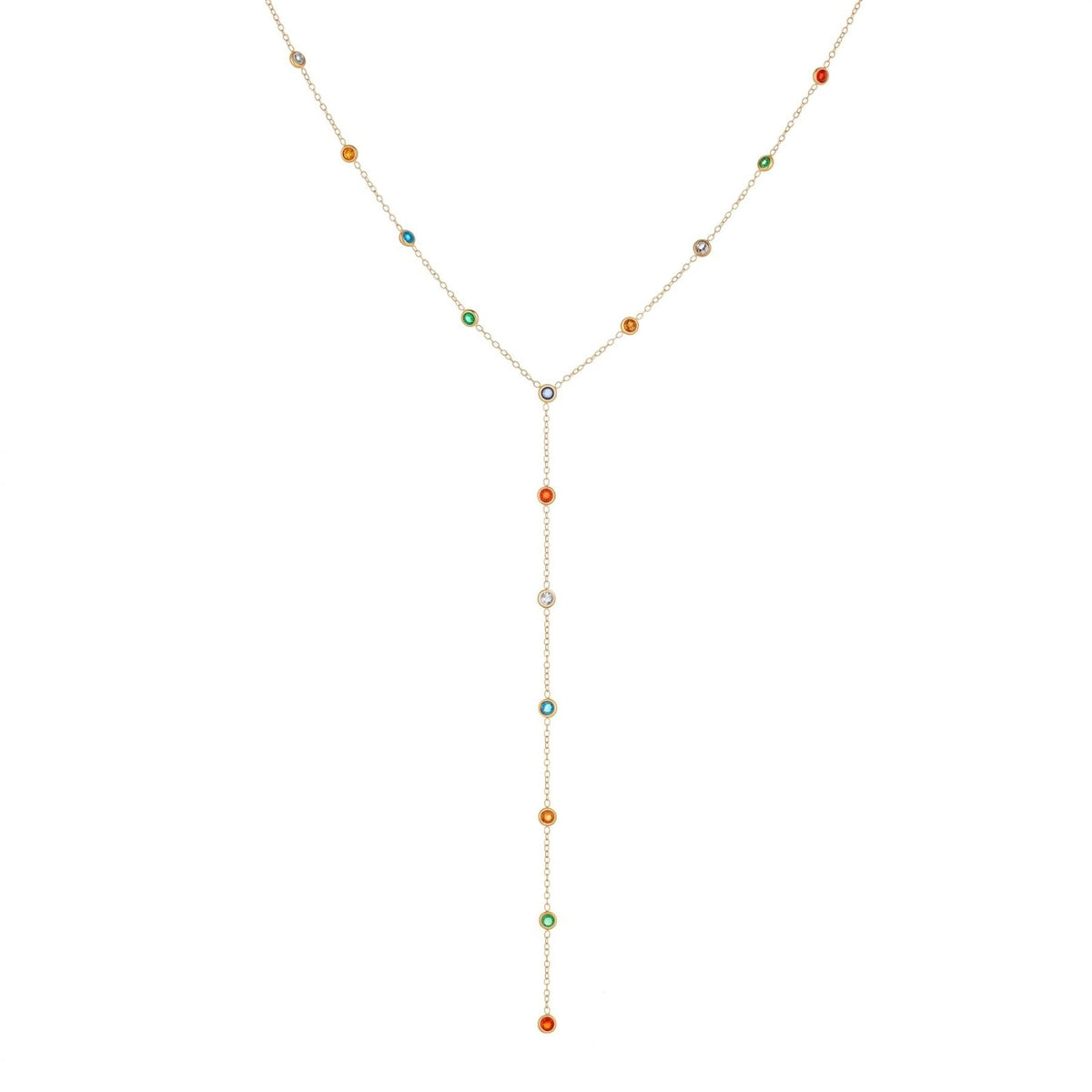 Collier cravate pour femme, en acier inoxydable doré, chaîne fine ornée de pierres multicolores