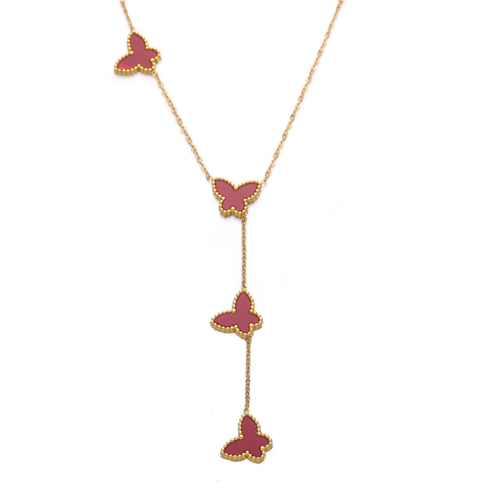 Collier cravate pour femme, pendentifs papillons, émail coloré et acier inoxydable plaqué or 18K