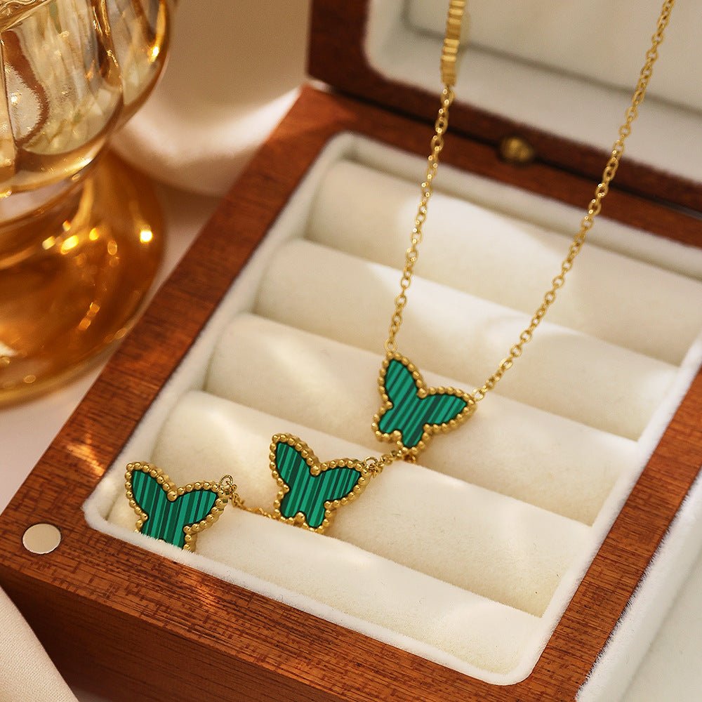Collier cravate pour femme, pendentifs papillons, émail coloré et acier inoxydable plaqué or 18K