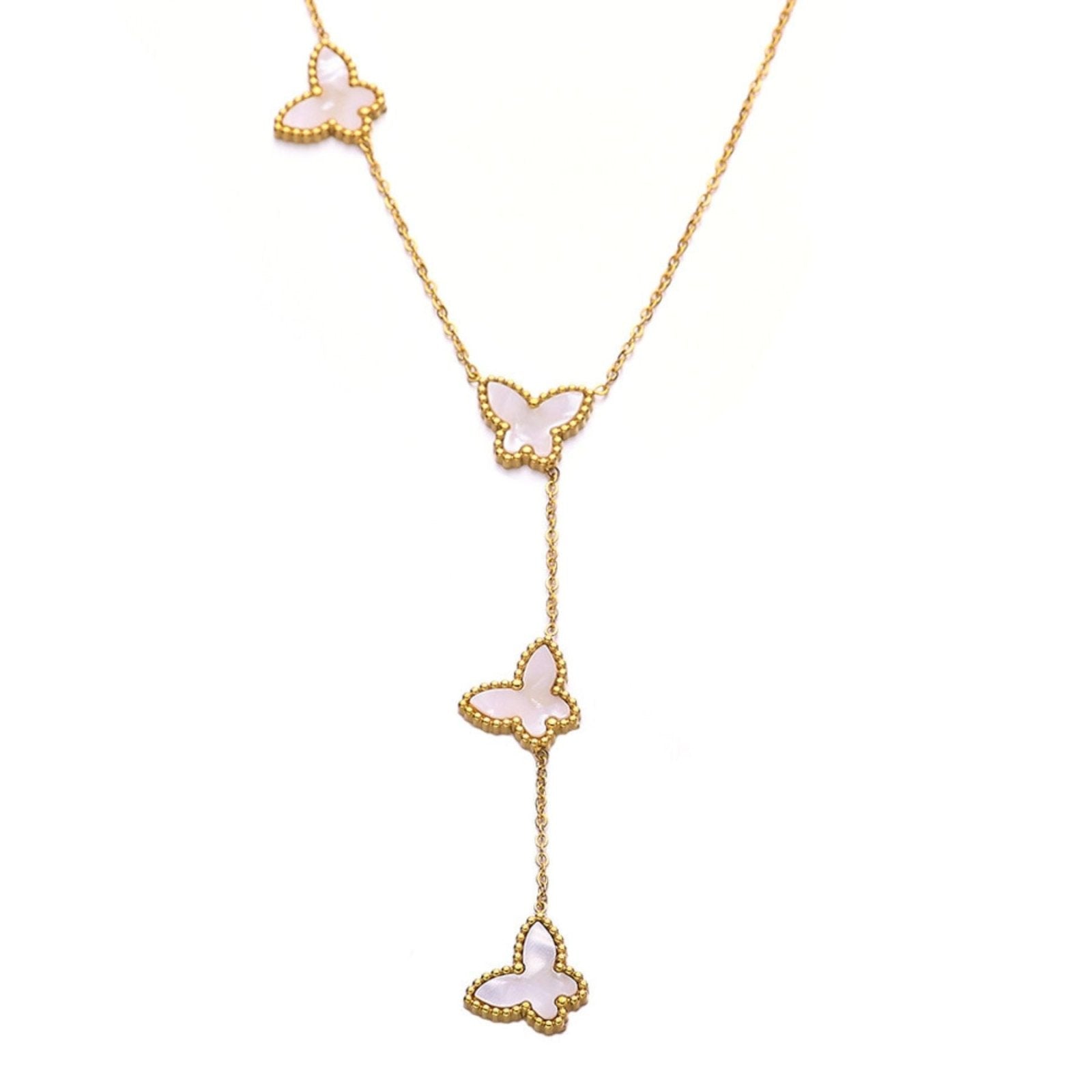 Collier cravate pour femme, pendentifs papillons, émail coloré et acier inoxydable plaqué or 18K