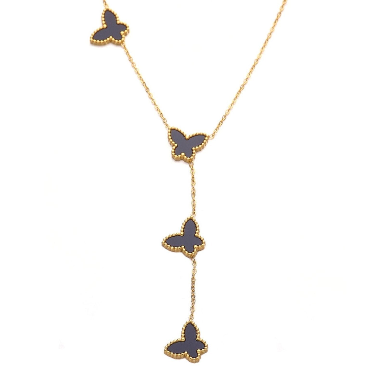 Collier cravate pour femme, pendentifs papillons, émail coloré et acier inoxydable plaqué or 18K