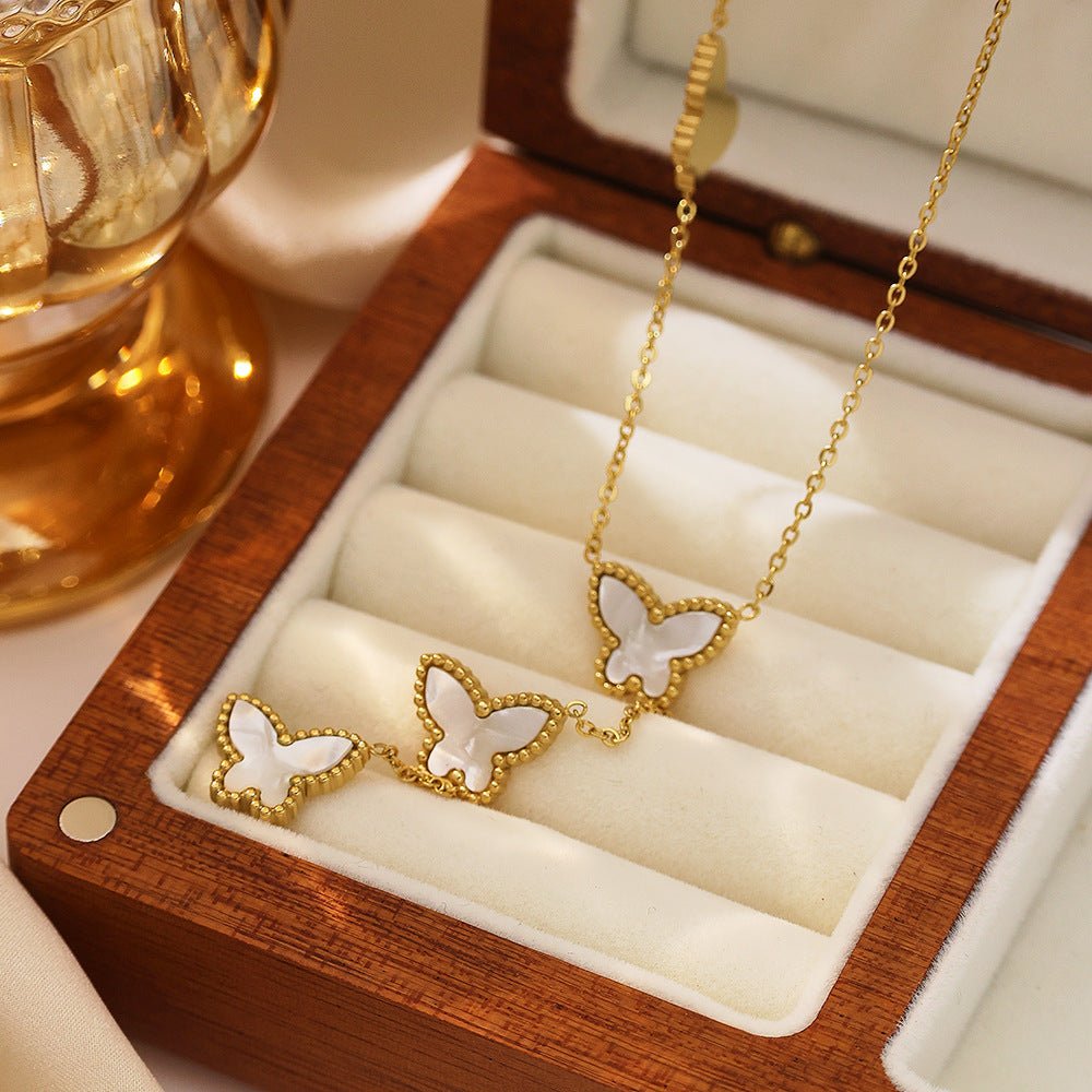 Collier cravate pour femme, pendentifs papillons, émail coloré et acier inoxydable plaqué or 18K