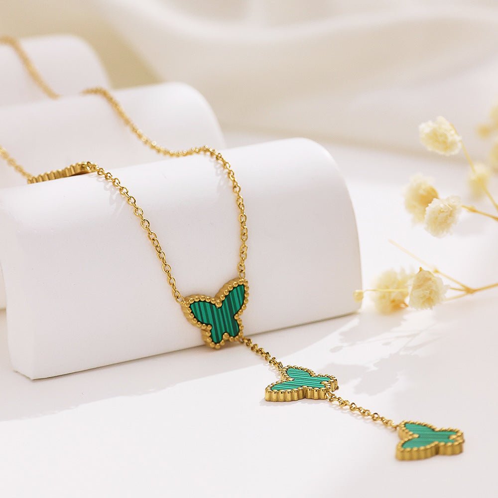 Collier cravate pour femme, pendentifs papillons, émail coloré et acier inoxydable plaqué or 18K