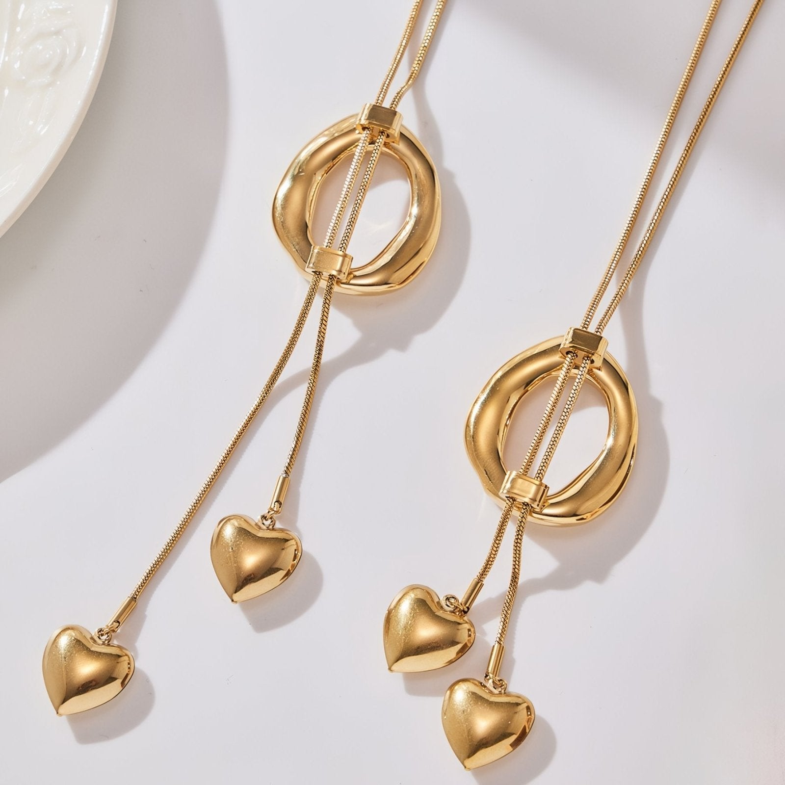 Collier cravate romantique femme, pendentifs cœur et anneau, en acier inoxydable