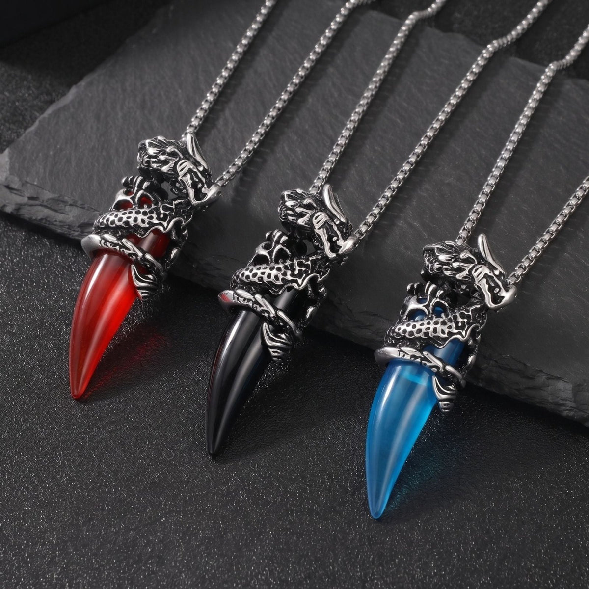 Collier croc de dragon pour homme, en acier inoxydable, pendentif pendentif sculpté avec griffe de dragon et pierre