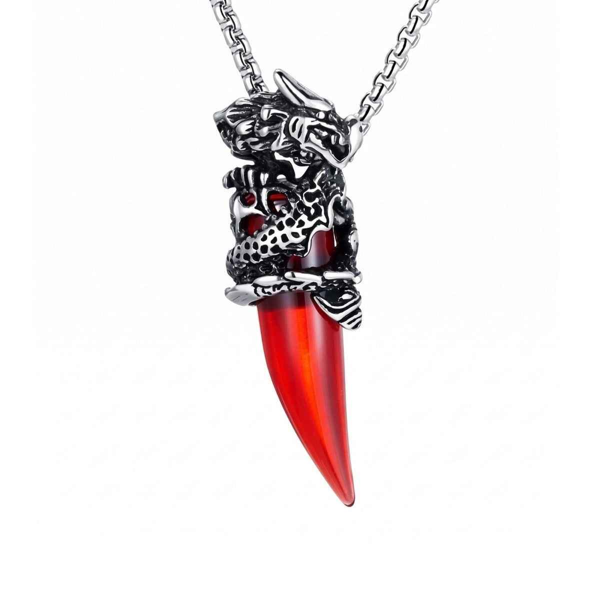 Collier croc de dragon pour homme, en acier inoxydable, pendentif pendentif sculpté avec griffe de dragon et pierre