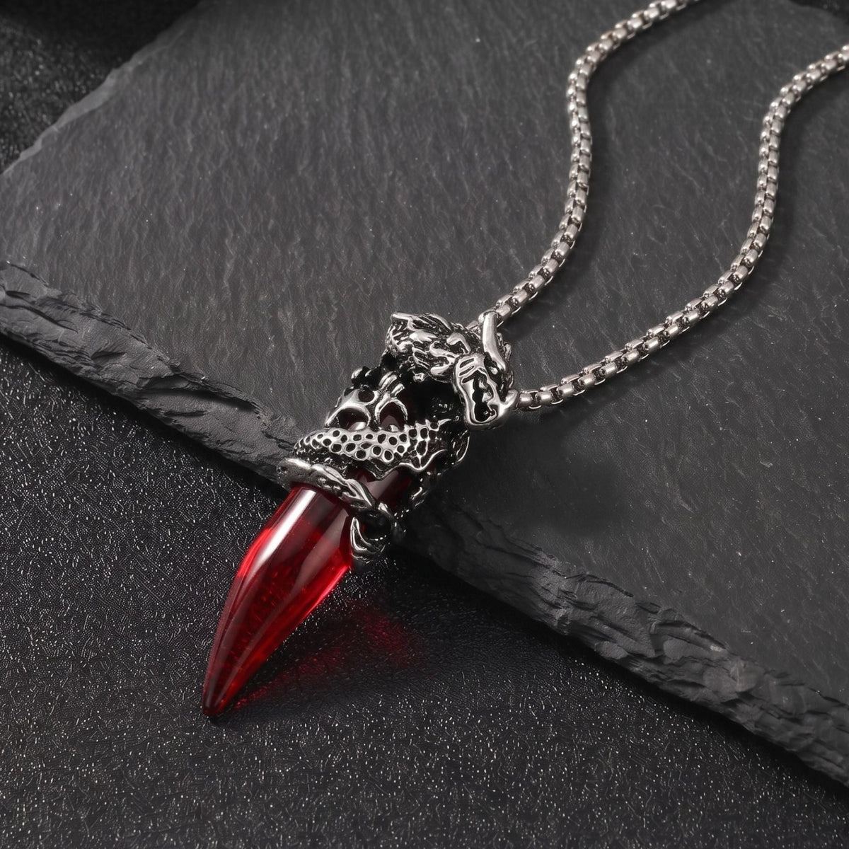 Collier croc de dragon pour homme, en acier inoxydable, pendentif pendentif sculpté avec griffe de dragon et pierre
