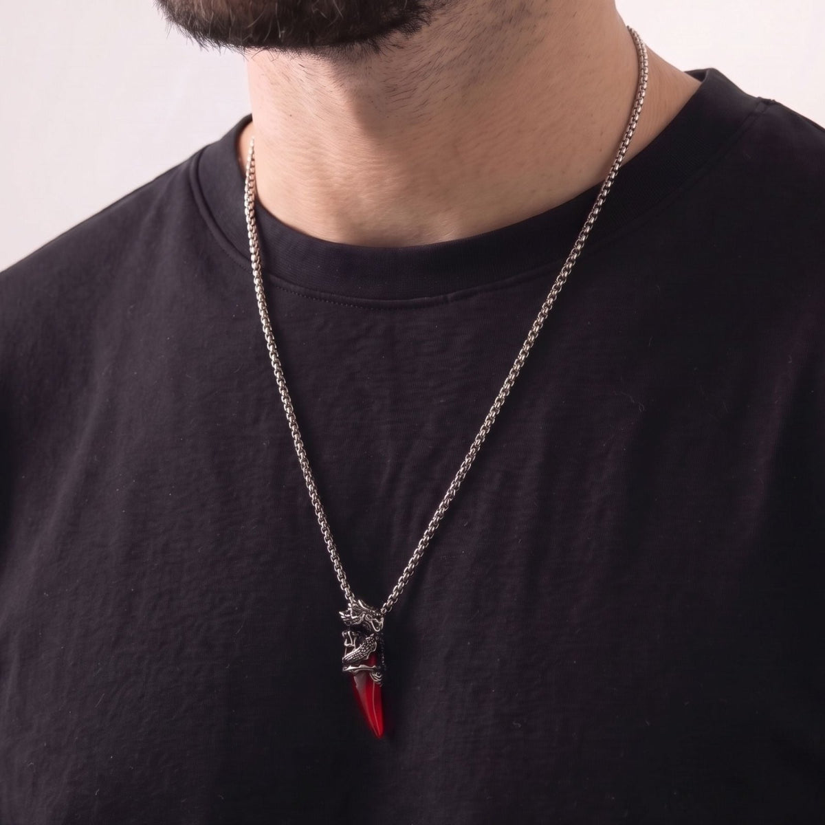 Collier croc de dragon pour homme, en acier inoxydable, pendentif pendentif sculpté avec griffe de dragon et pierre