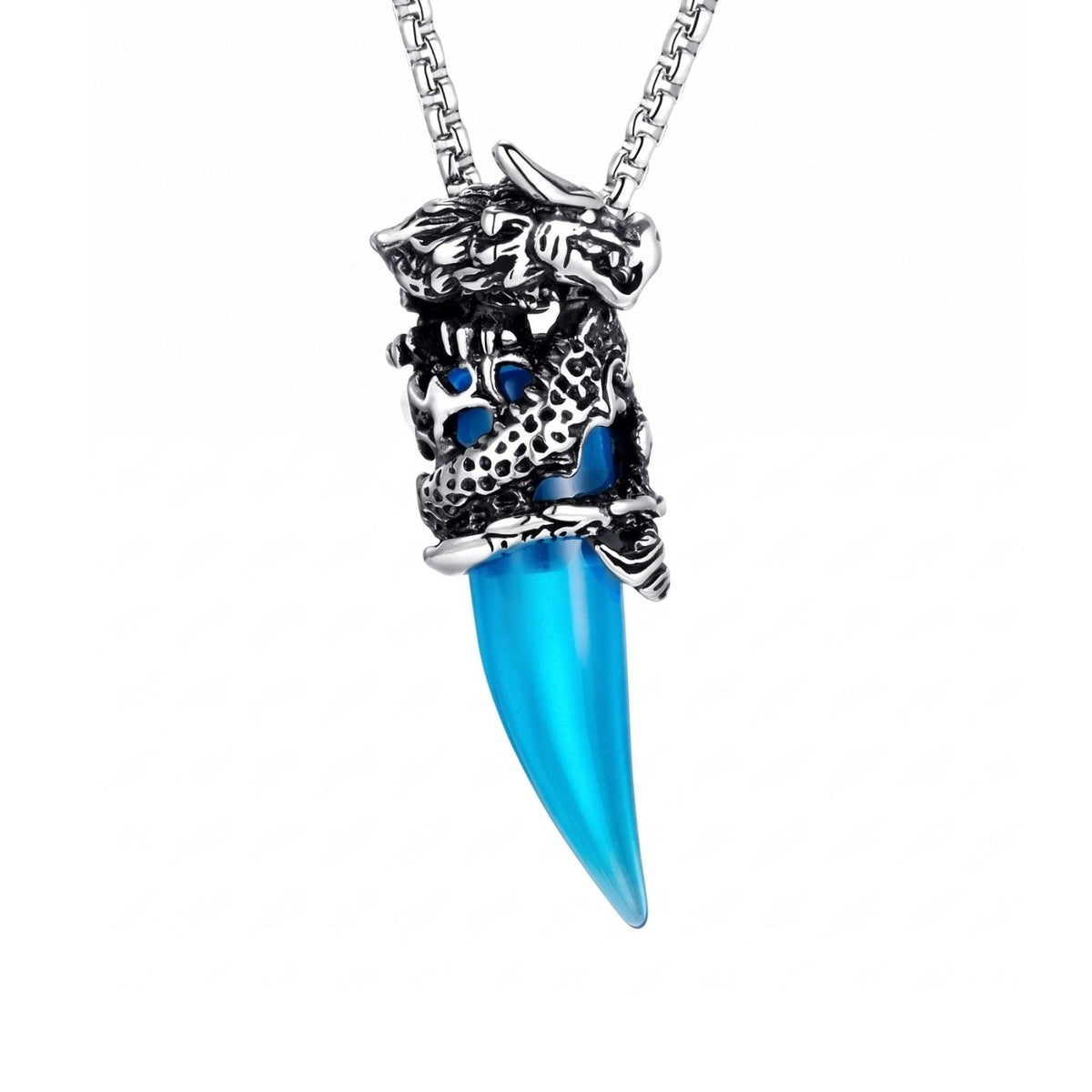 Collier croc de dragon pour homme, en acier inoxydable, pendentif pendentif sculpté avec griffe de dragon et pierre