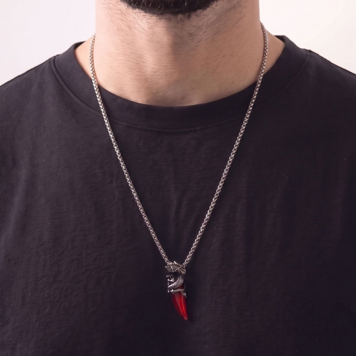 Collier croc de dragon pour homme, en acier inoxydable, pendentif pendentif sculpté avec griffe de dragon et pierre