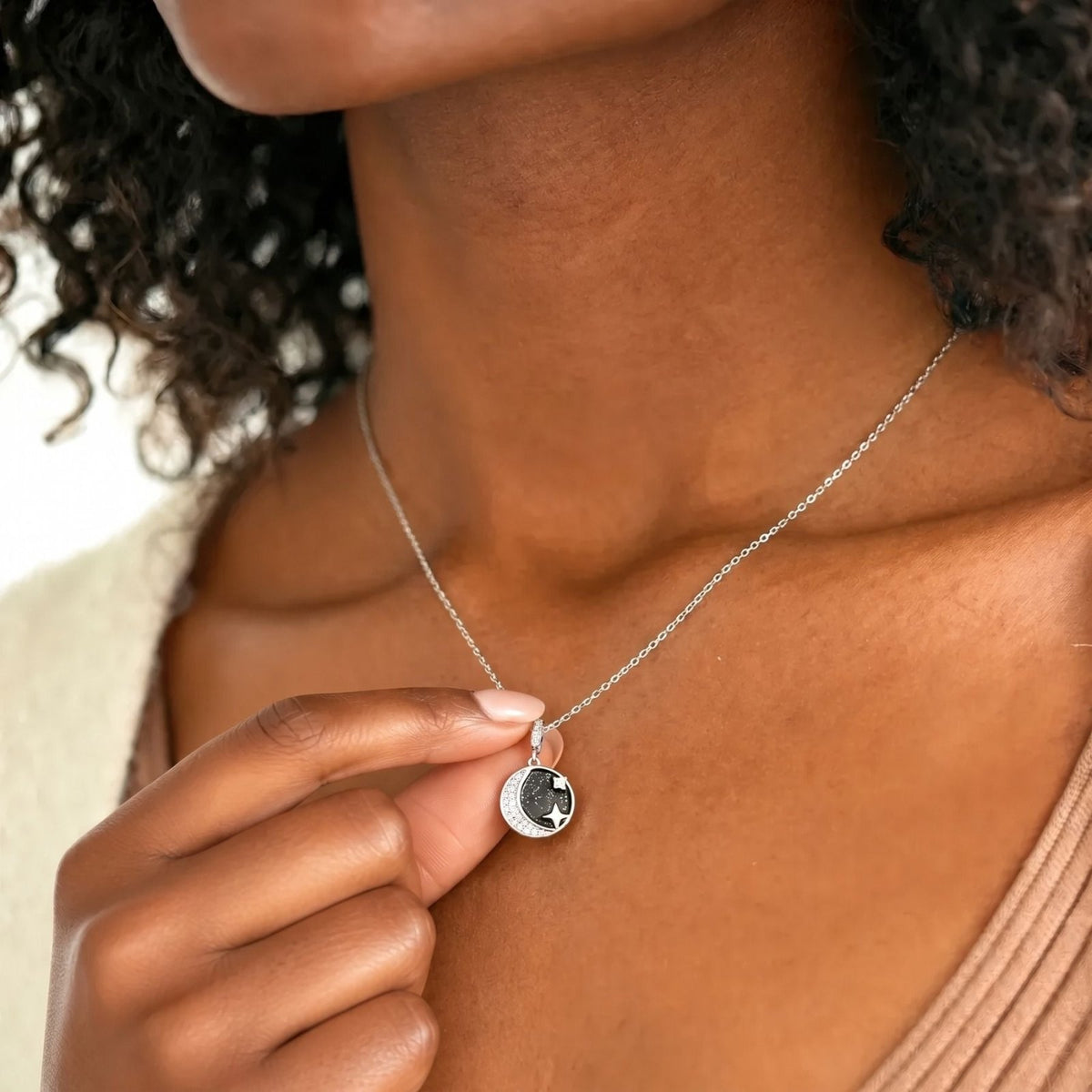 Collier croissant de lune pour femme, en argent 925, style astral