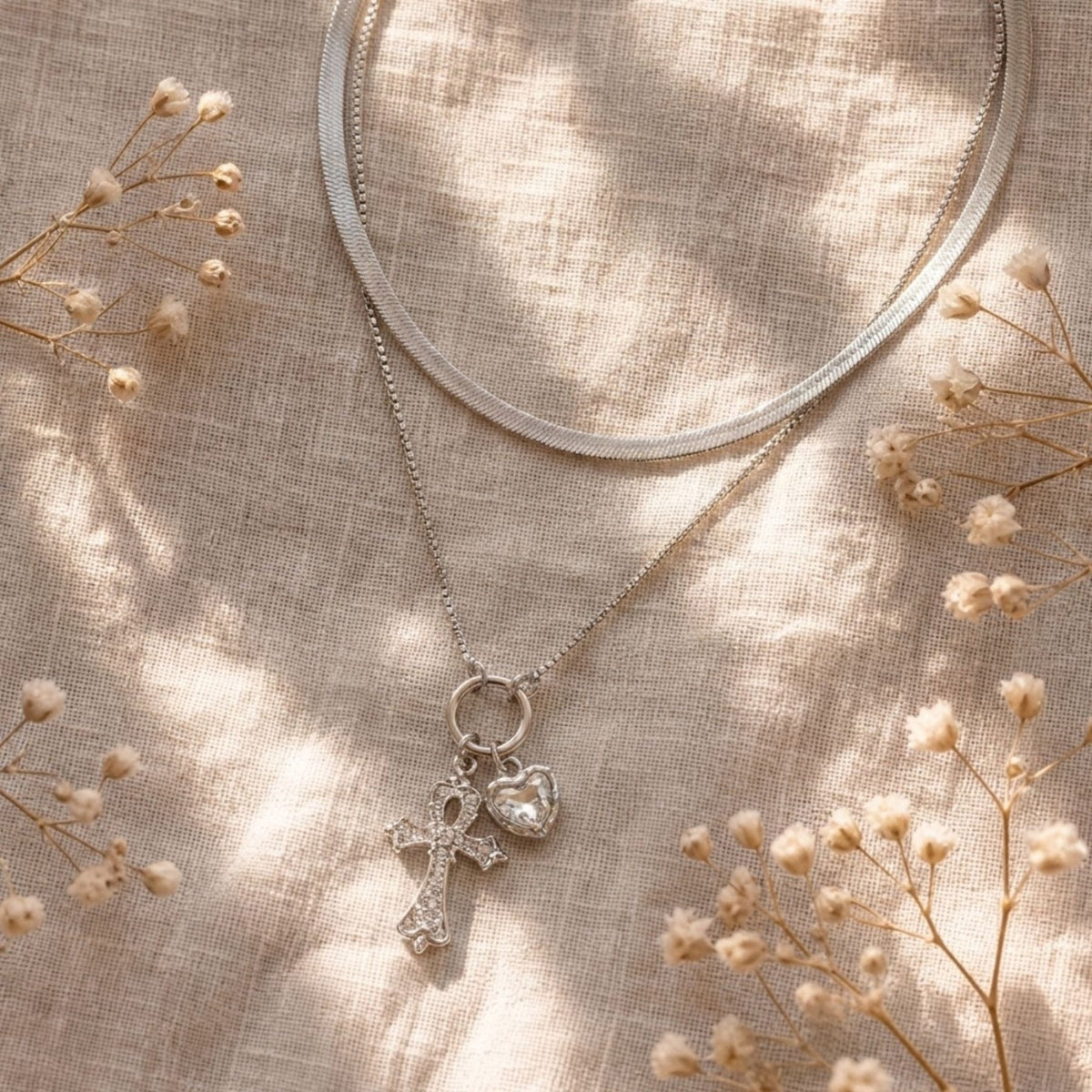 Collier croix ankh égyptien et coeur pour femme, en alliage métallique, multi-rangs