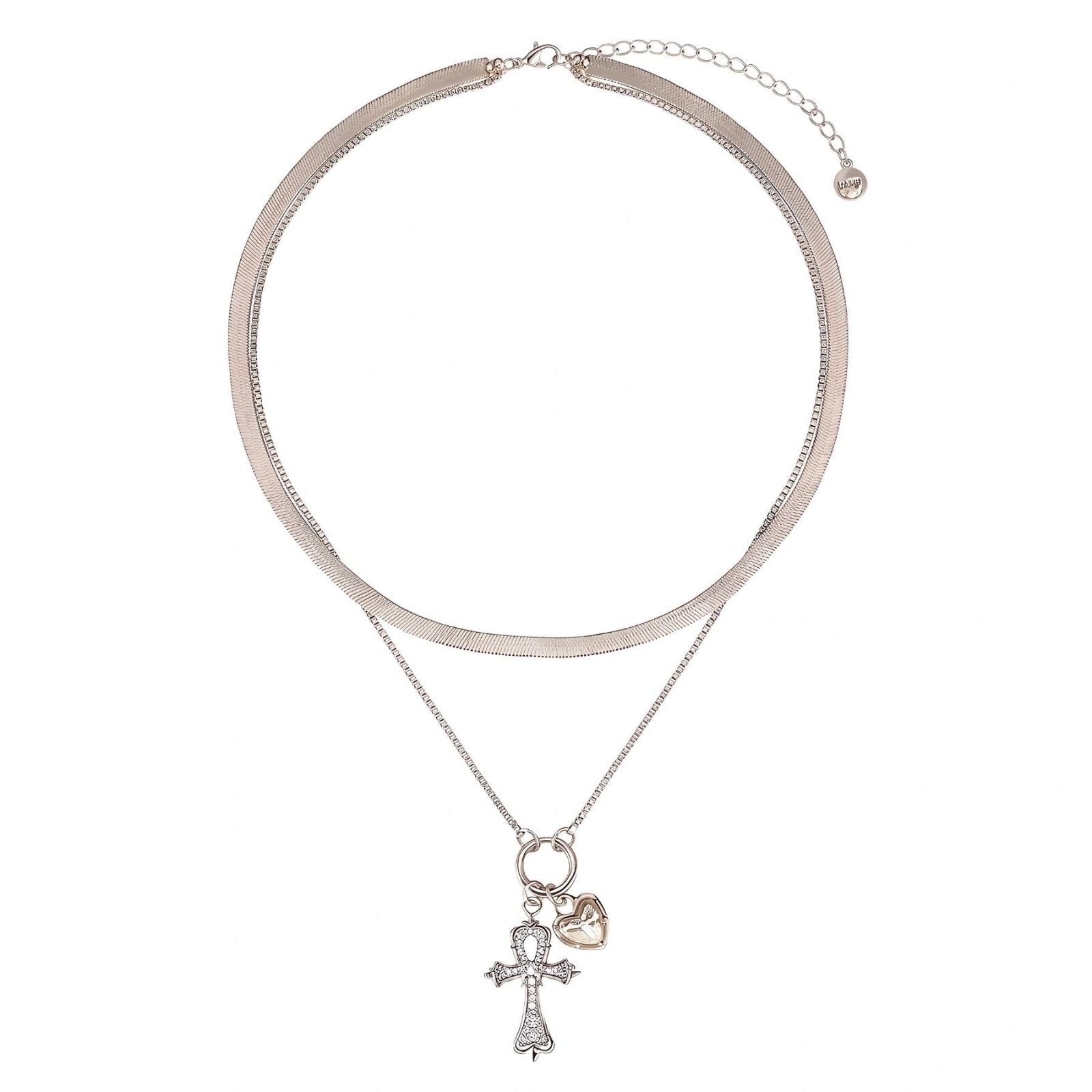 Collier croix ankh égyptien et coeur pour femme, en alliage métallique, multi-rangs