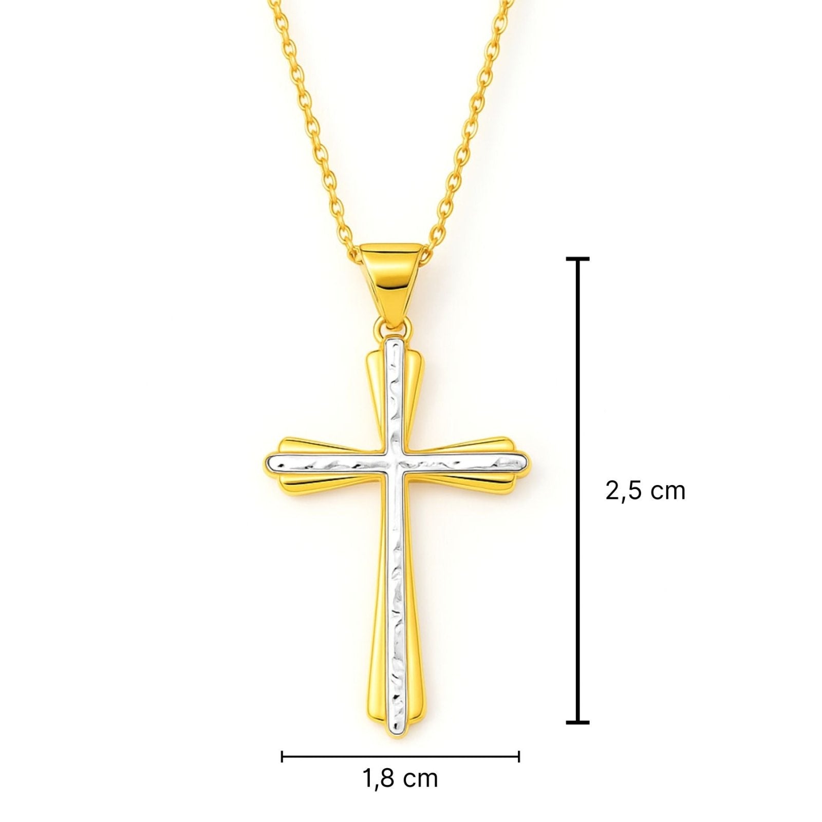 Collier croix bicolore en argent 925, pendentif martelé doré et argenté, style chic, modèle Lucie