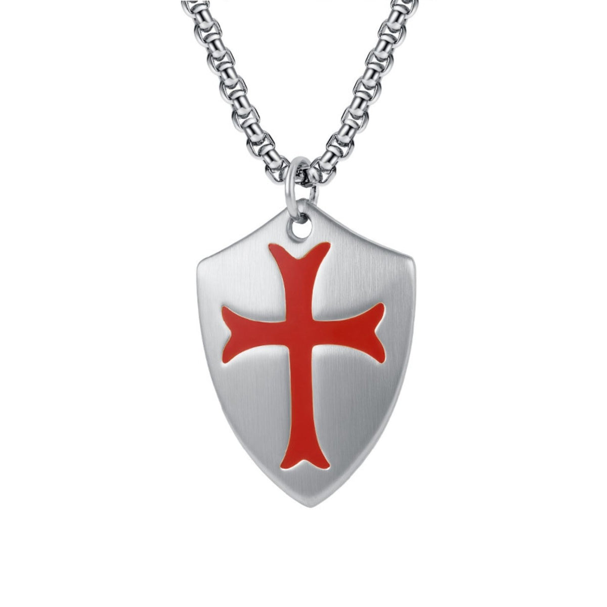 Collier croix bouclier pour homme, en acier inoxydable, style médiéval