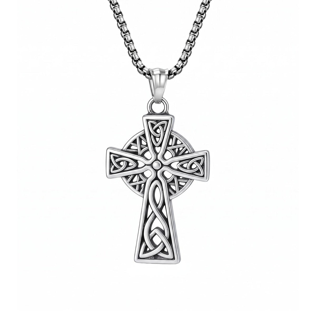 Collier croix celtique pour homme, en acier inoxydable, style viking