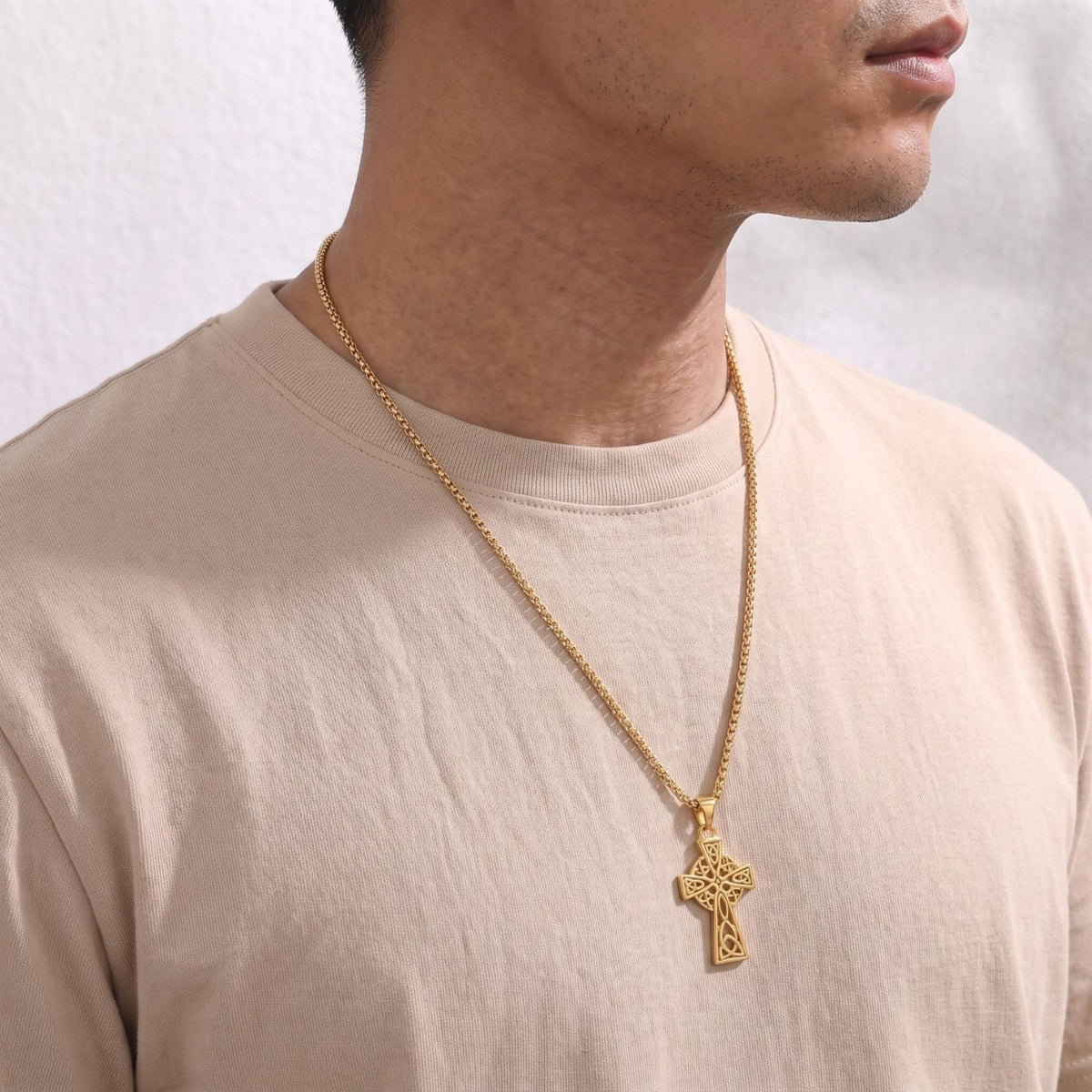Collier croix celtique pour homme, en acier inoxydable, style viking