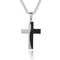 Collier croix chrétienne bicolore en acier brossé et fibre de carbone, modèle Eliott