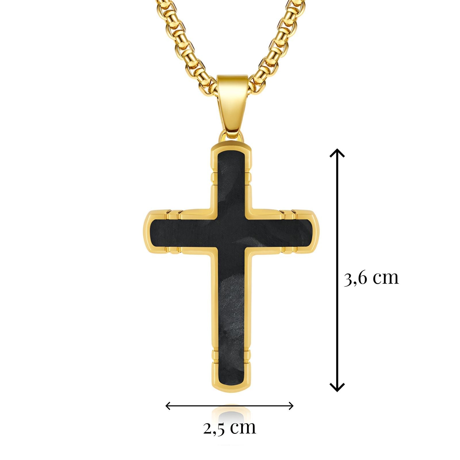 Collier croix design en acier inoxydable, carbone marbré, chaîne jaseron pour homme, modèle Caleb