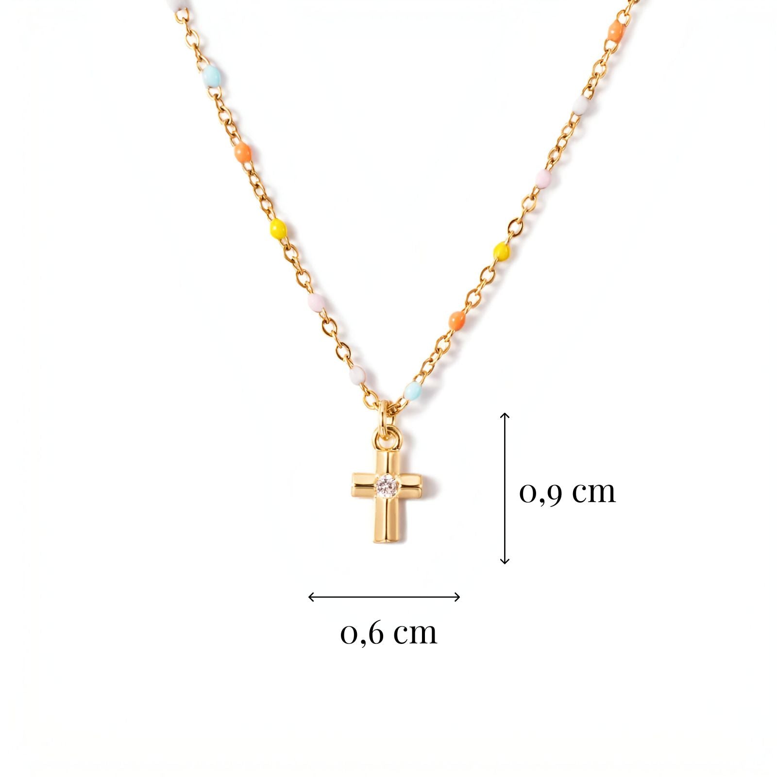 Collier croix dorée en argent 925, chaîne fine perlée multicolore, pour femme, modèle Espérance