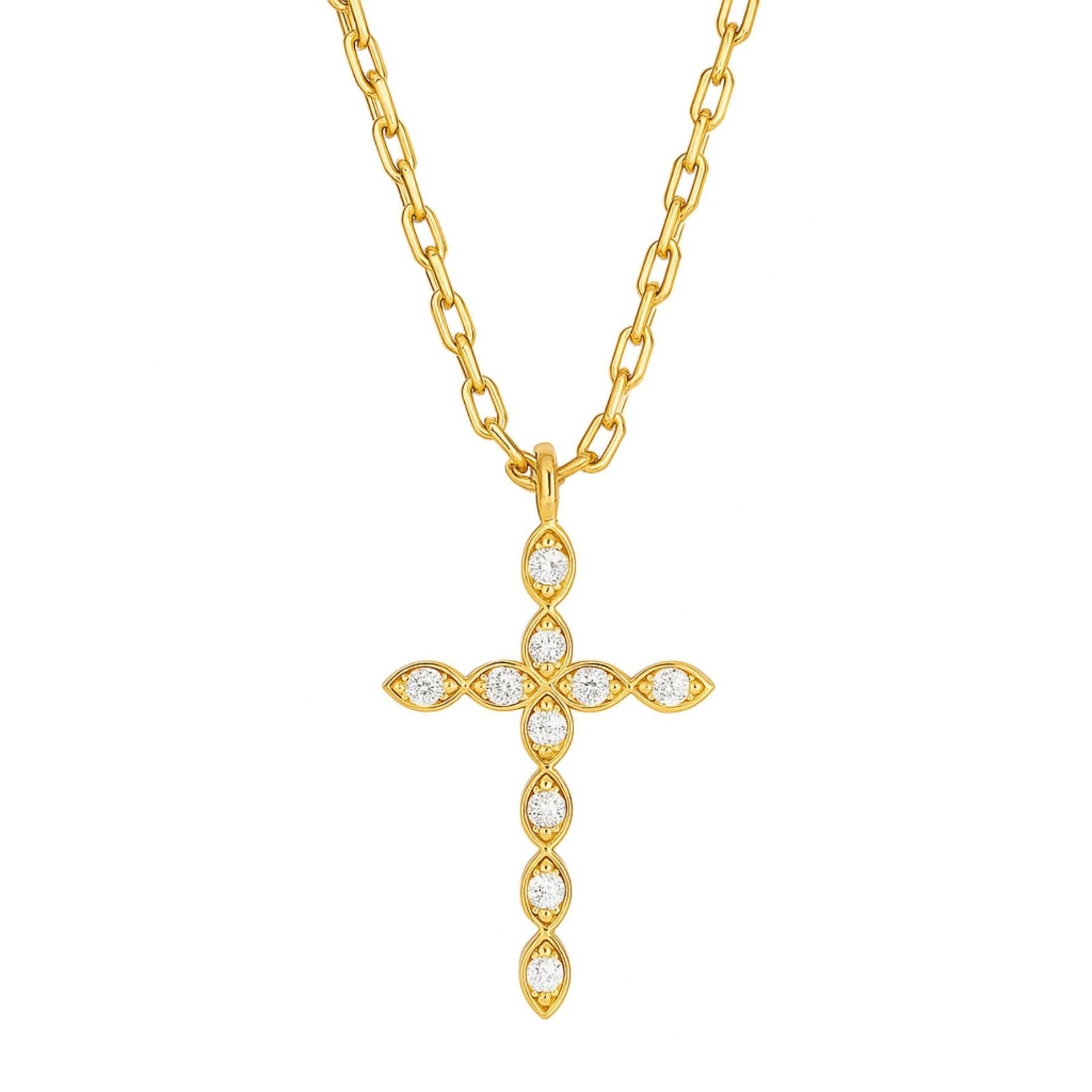 Collier croix dorée en argent 925, serti de zircons brillants, maille forçat féminine, modèle Isis